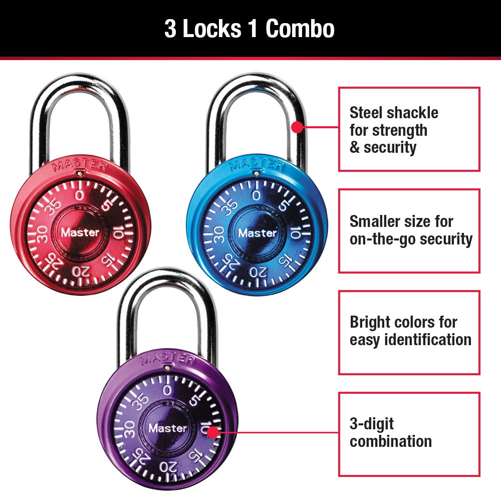 Foto 3 pulgar | Locker Lock Master Lock 1533tri Mini Combination, Paquete De 3 - Venta Internacional.