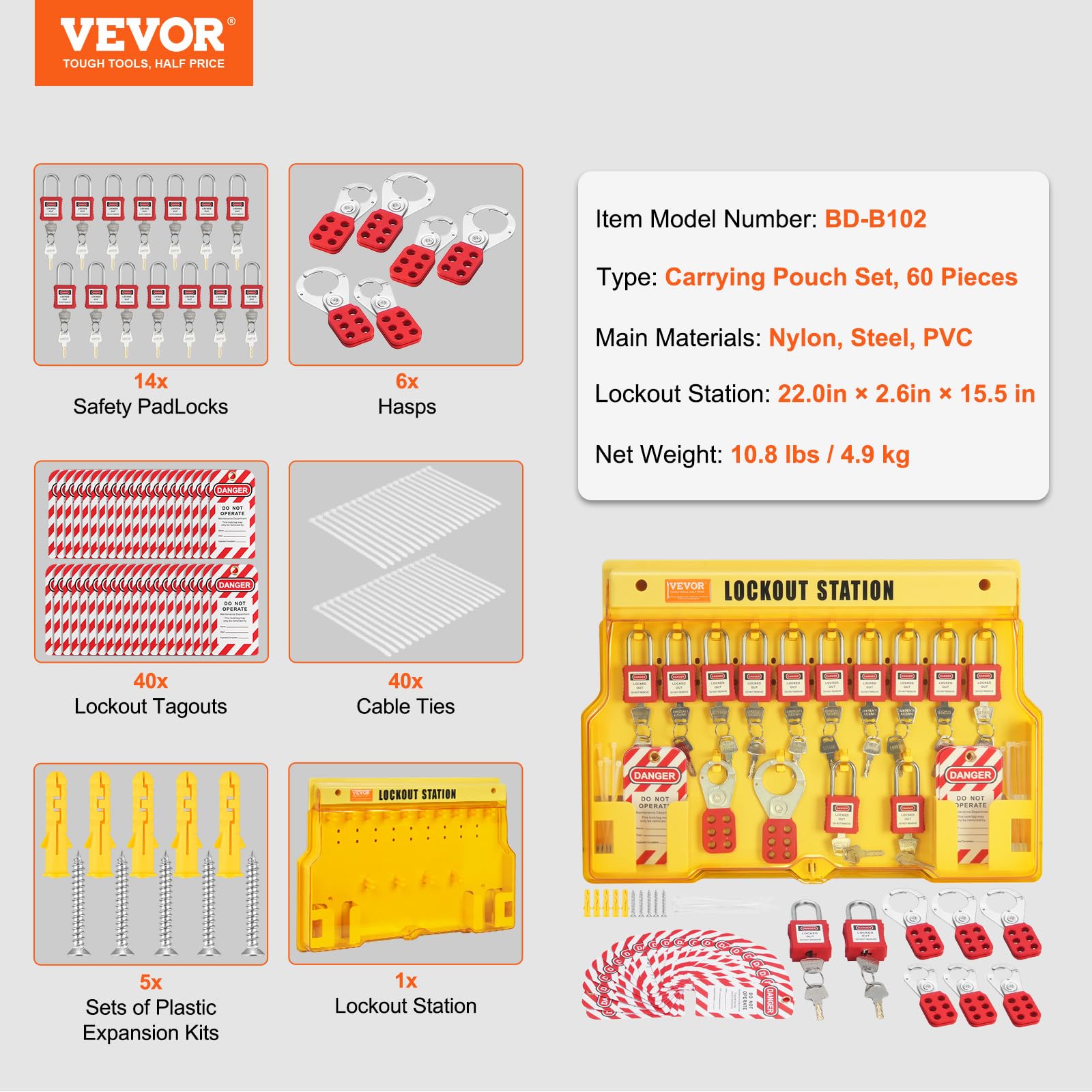 Foto 8 pulgar | Kit De Etiquetado Lockout Vevor, 60 Unidades, Con 14 Candados, 3 Cierres Y Más - Venta Internacional.