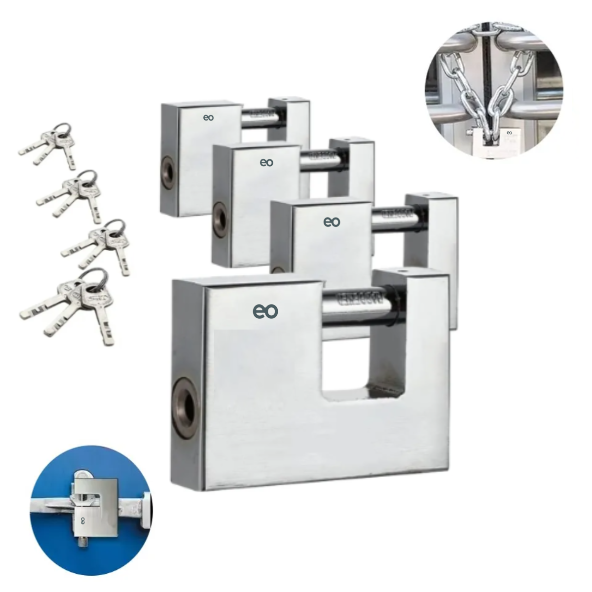 Foto 2 | 4pzs Candado Cortina Extra Seguridad Metálico 70mm Antirrobo Eo Safe Imports Esi-19235 Plata