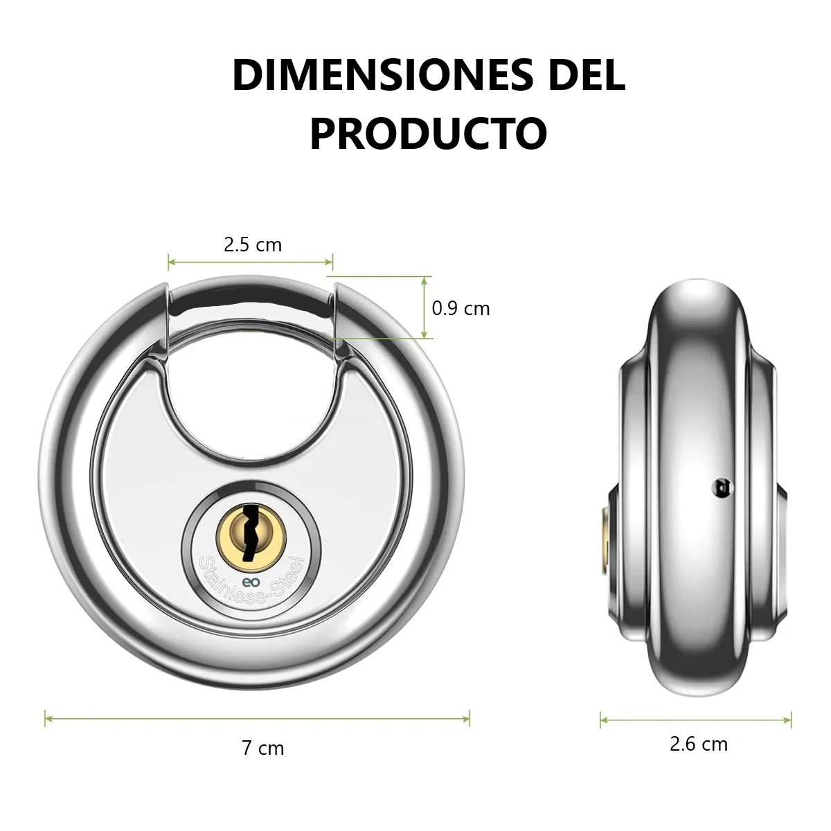 Foto 4 pulgar | Candado De Acero Tipo Disco 70mm De Máxima Seguridad, 2 Pzs Eo Safe Imports Esi-19238 Plata