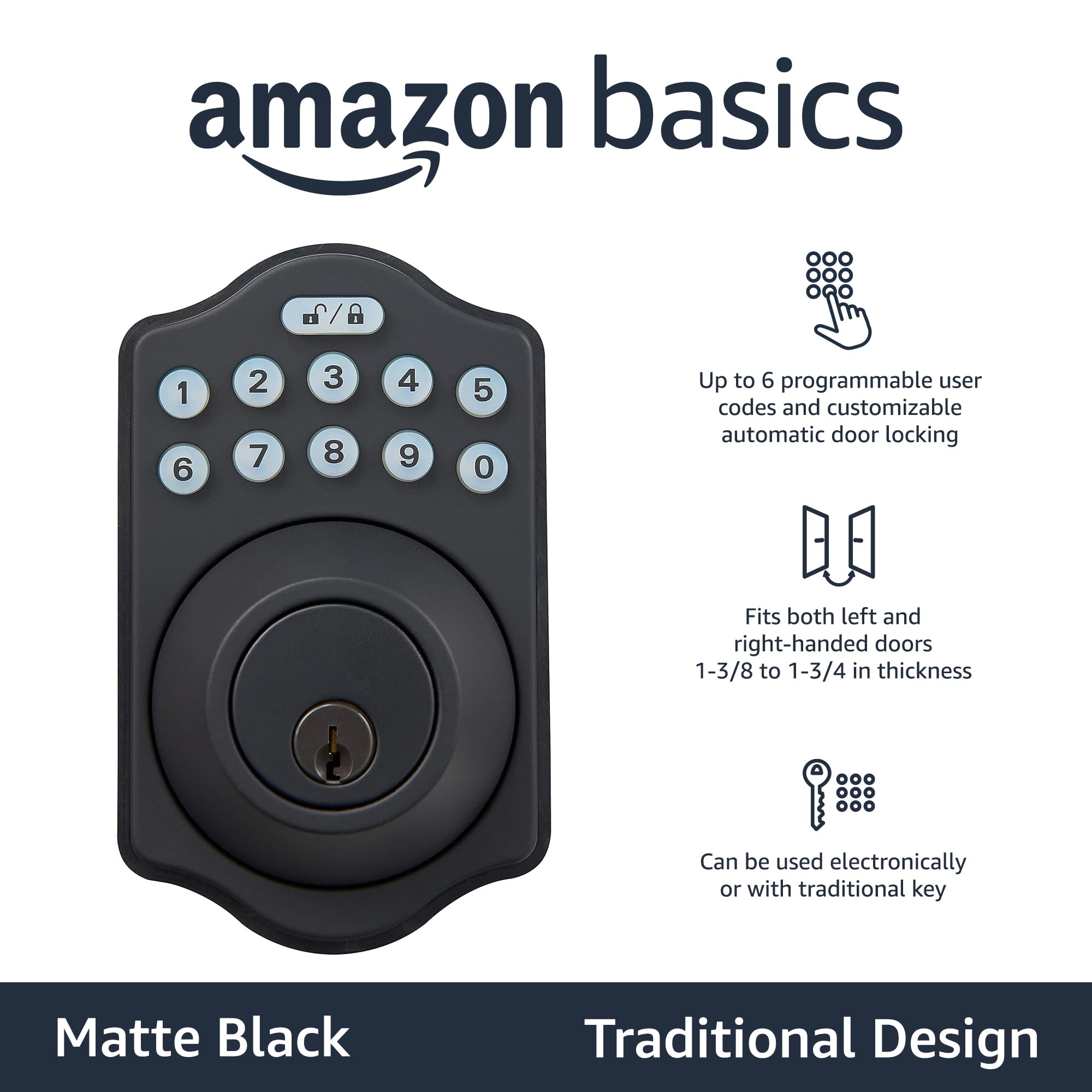 Foto 3 pulgar | Teclado Electrónico Deadbolt Amazon Basics Negro Mate, Paquete De 6 - Venta Internacional.