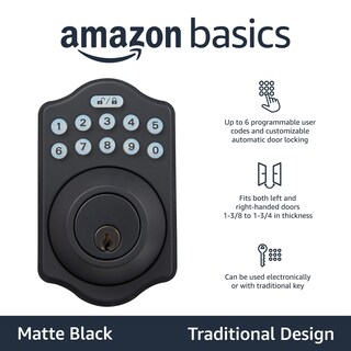 Foto 2 | Teclado Electrónico Deadbolt Amazon Basics Negro Mate, Paquete De 6 - Venta Internacional.