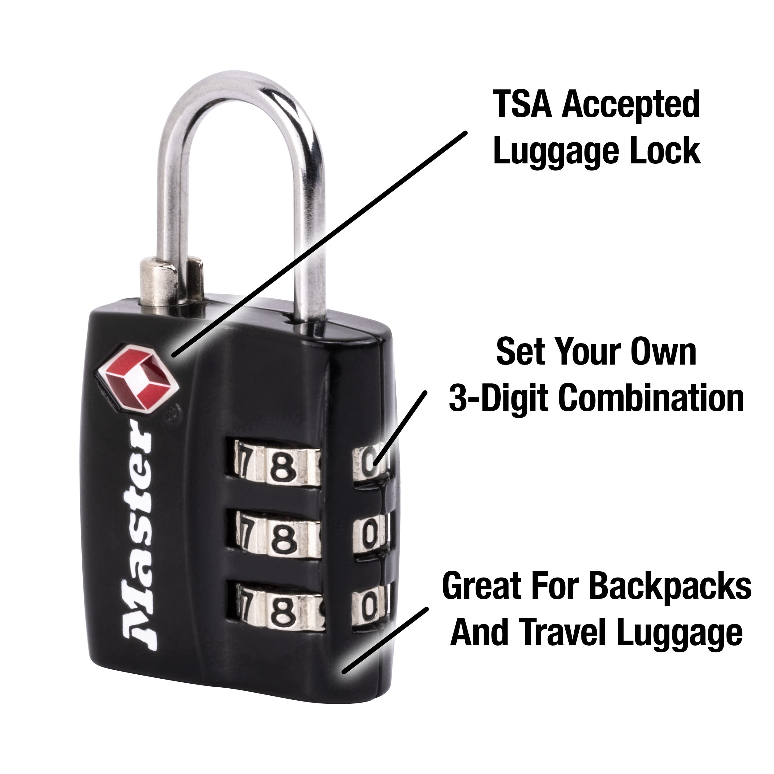 Foto 4 pulgar | Candado Para Equipaje Master Lock 4680dblk Aprobado Por La Tsa, Negro - Venta Internacional.