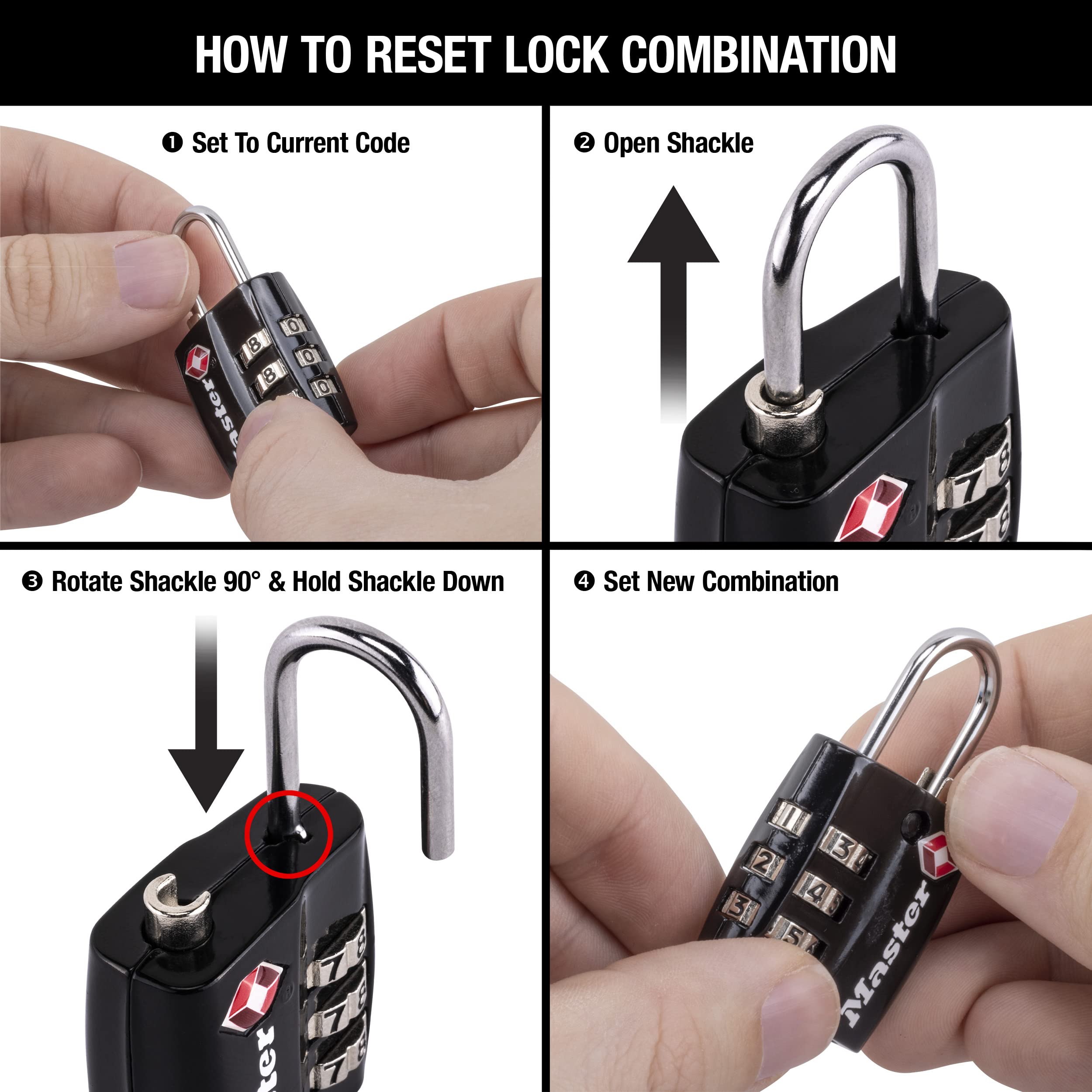 Foto 4 | Candado Para Equipaje Master Lock 4680dblk Aprobado Por La Tsa, Negro - Venta Internacional.