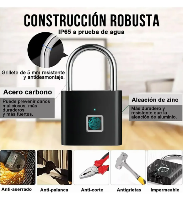 Foto 4 pulgar | Candado Xtellar De Huella Digital Usb Recargable  Inigualable Seguridad Acuática Y Anti-polvo