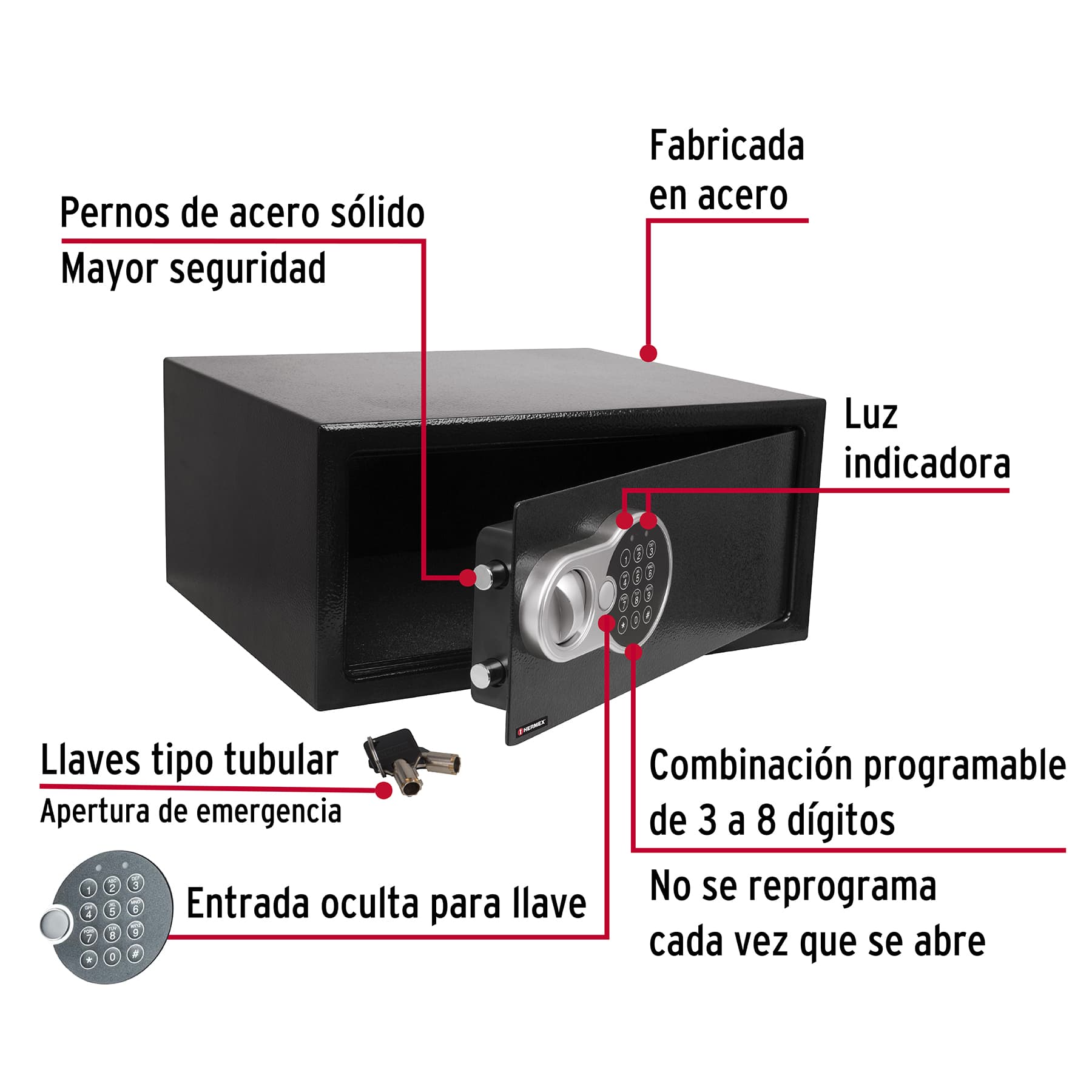 Foto 2 | Caja Fuerte De Seguridad Electrónica, Digital Y Llave Hermex 20x43x35cm