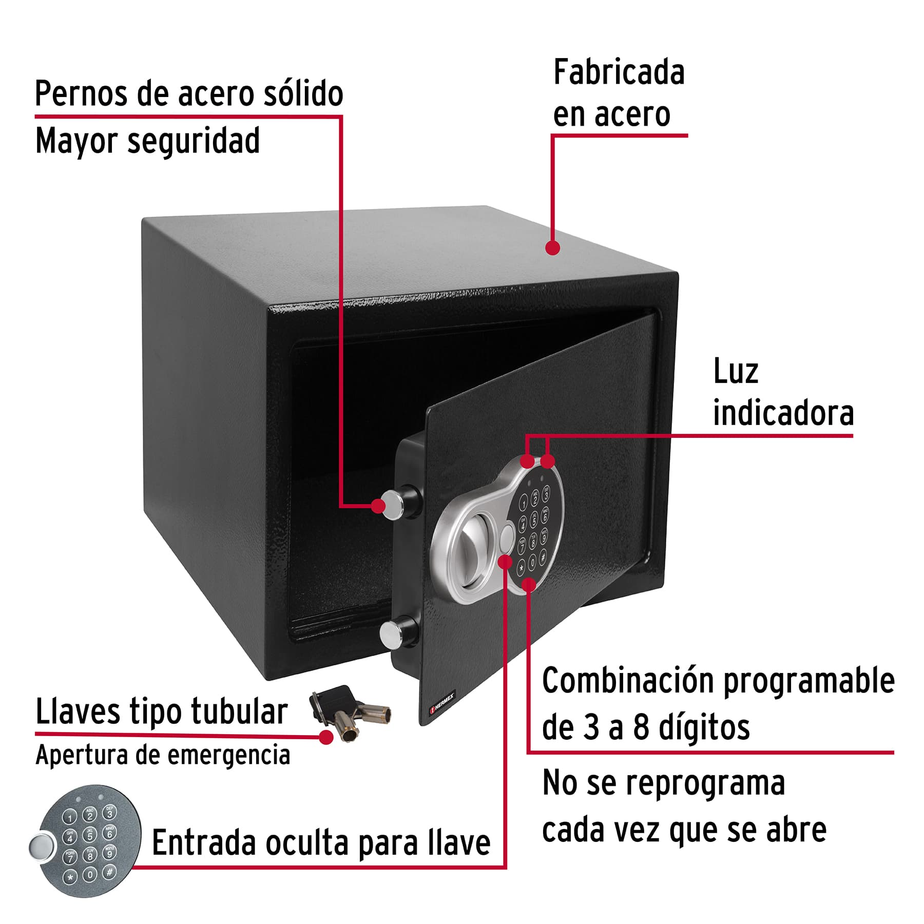 Foto 3 pulgar | Caja Fuerte De Seguridad Electrónica Digital Y Llave Hermex 25x35x25 Cm