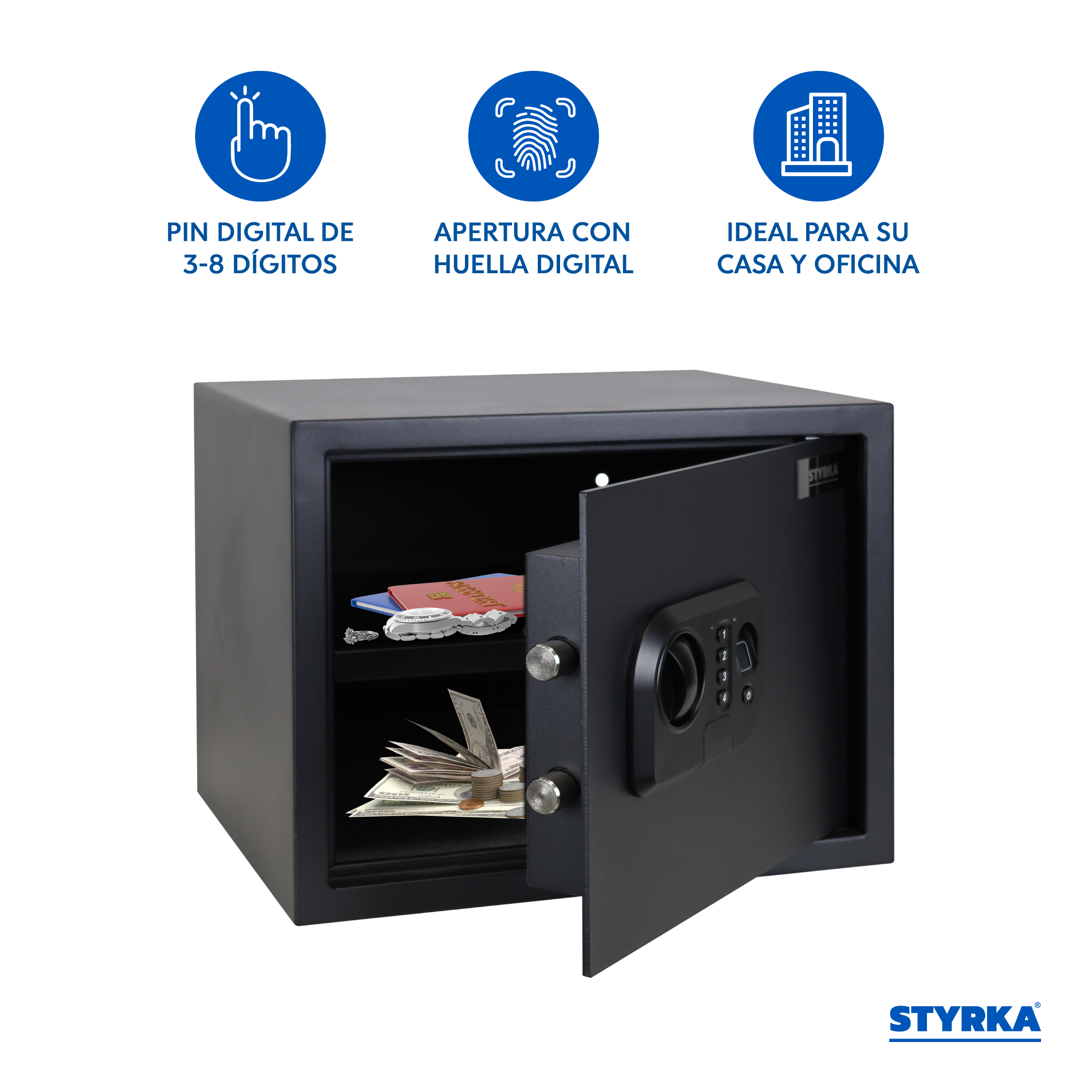 Foto 3 pulgar | Caja Fuerte Biométrica Mediana Styrka con Tecnología Avanzada