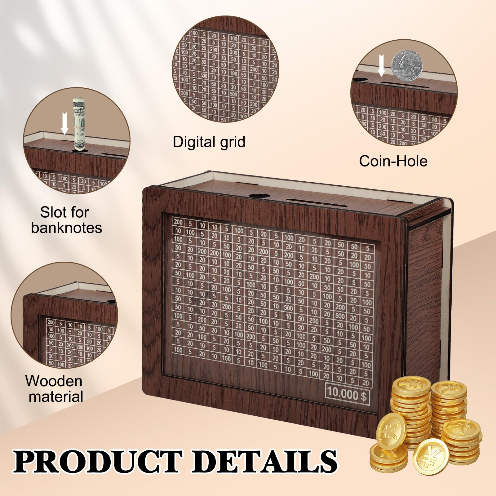 Foto 5 | Caja De Ahorro De Dinero Retro De Madera Con Forma De Alcancía - Venta Internacional.