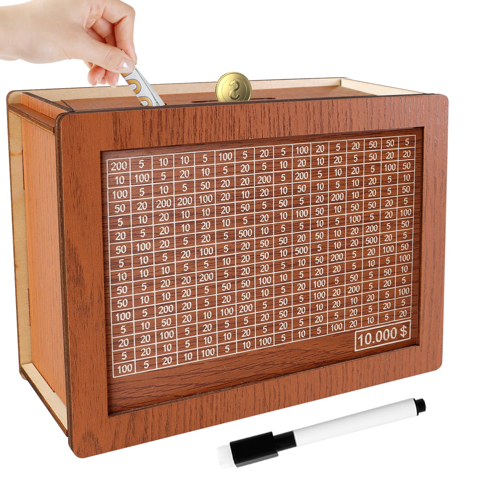 Foto 1 | Caja De Ahorros De Madera Pureadee Con Objetivo Monetario Y Números - Venta Internacional.