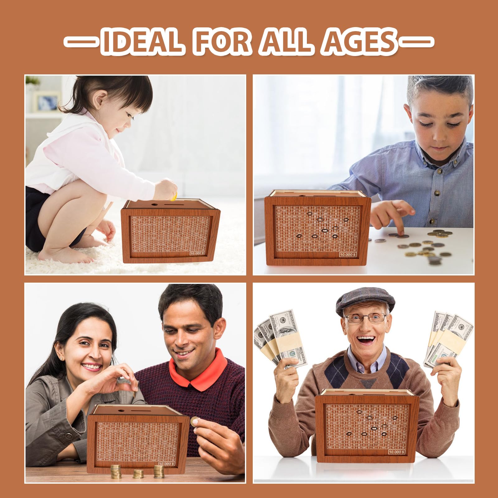 Foto 5 pulgar | Caja De Ahorros De Madera Pureadee Con Objetivo Monetario Y Números - Venta Internacional.