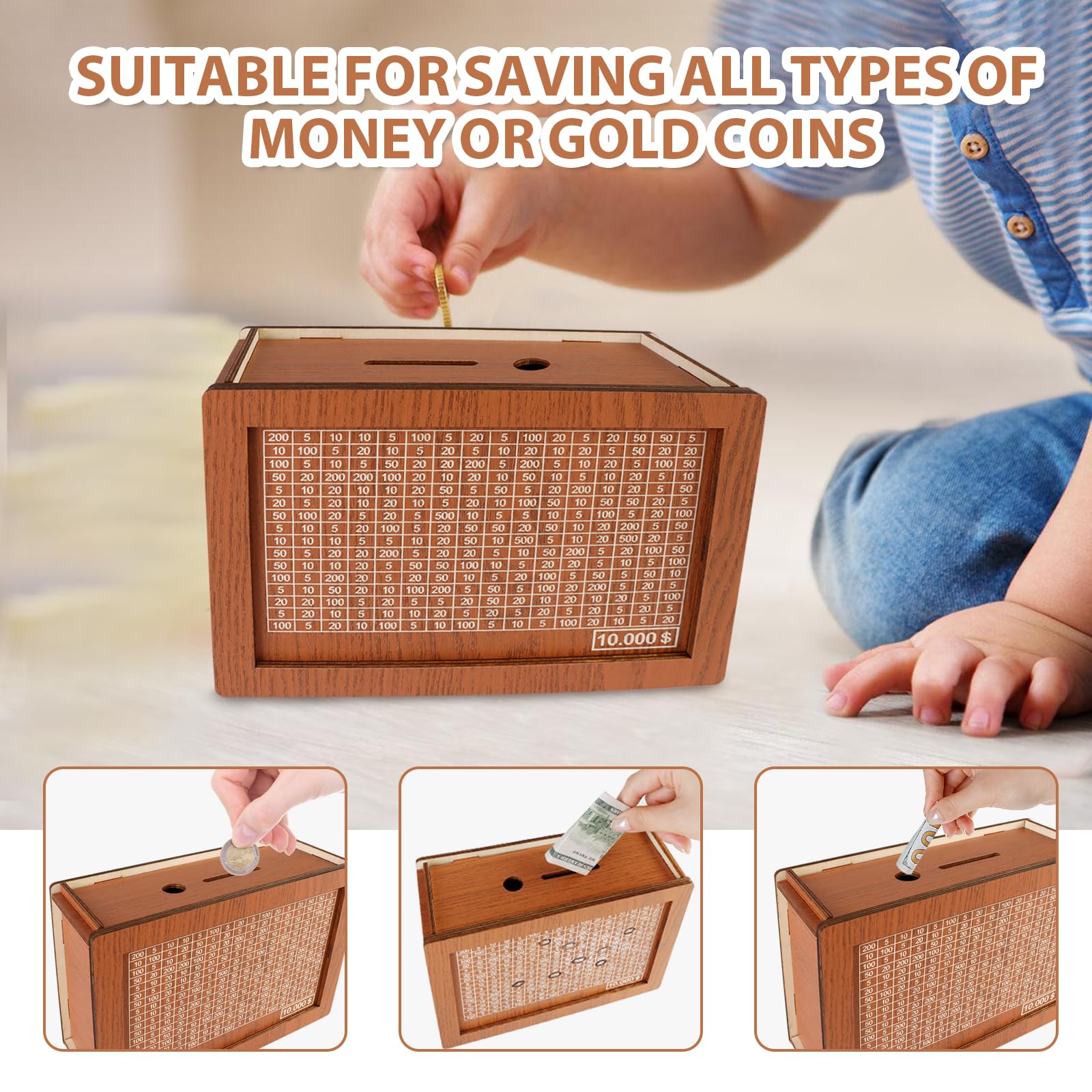 Foto 3 pulgar | Caja De Ahorros De Madera Cash Vault Con Tarjetero Y Bolígrafo - Venta Internacional.