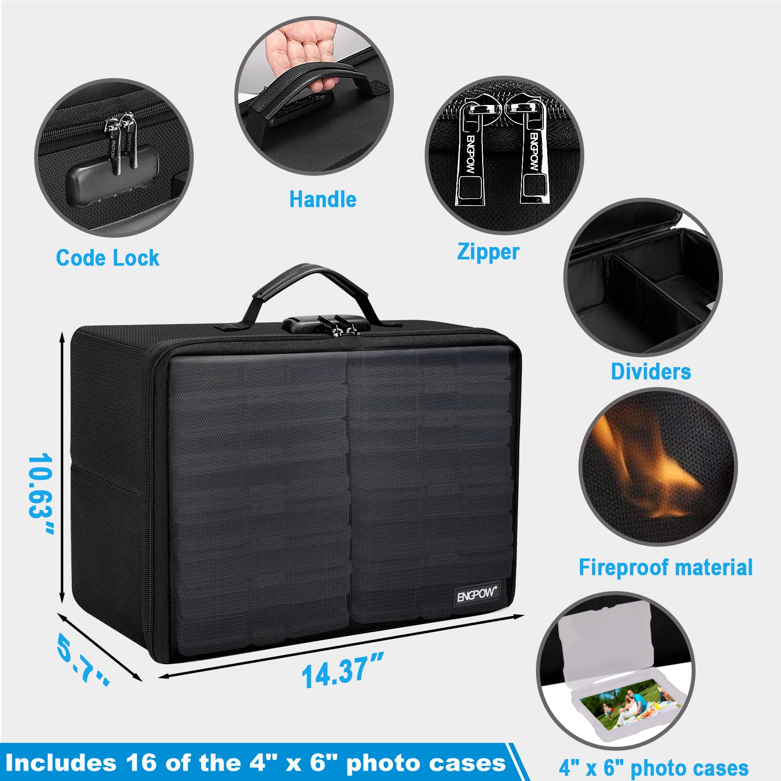 Foto 5 pulgar | Caja De Almacenamiento De Fotos Ignífuga Engpow Con 16 Fundas Interiores Para Fotos De 4 X 6 - Venta Internacional.