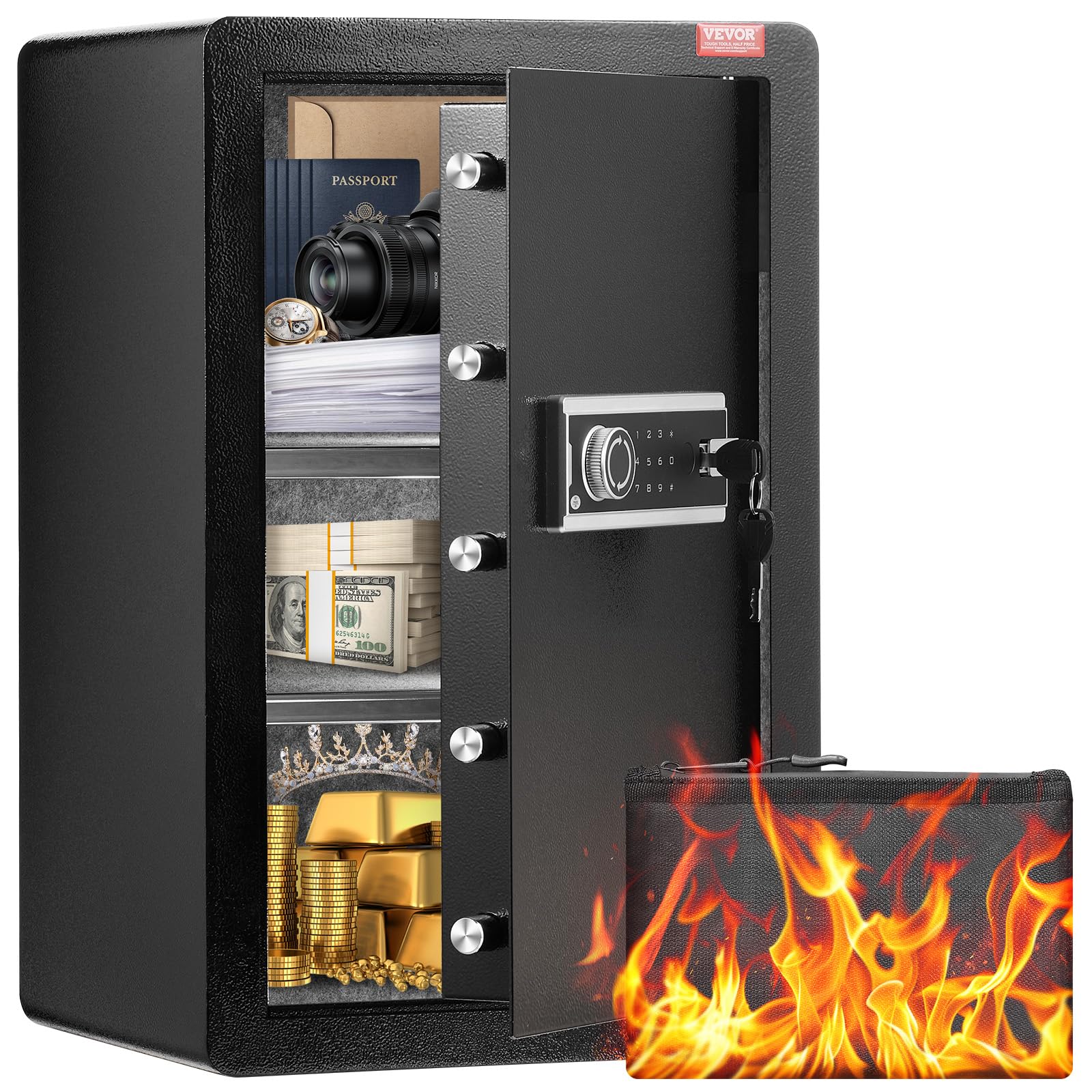 Foto 2 pulgar | Caja Fuerte Vevor De Una Sola Puerta, 98 L, Con Cerradura Con Llave Y Contraseña, Color Negro - Venta Internacional.