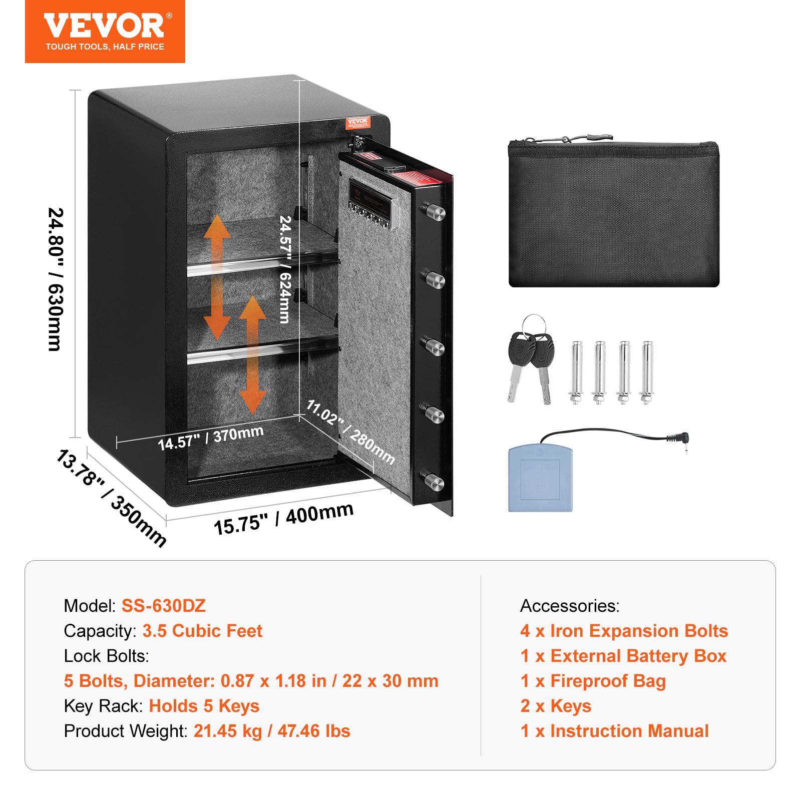 Foto 8 pulgar | Caja Fuerte Vevor De Una Sola Puerta, 98 L, Con Cerradura Con Llave Y Contraseña, Color Negro - Venta Internacional.
