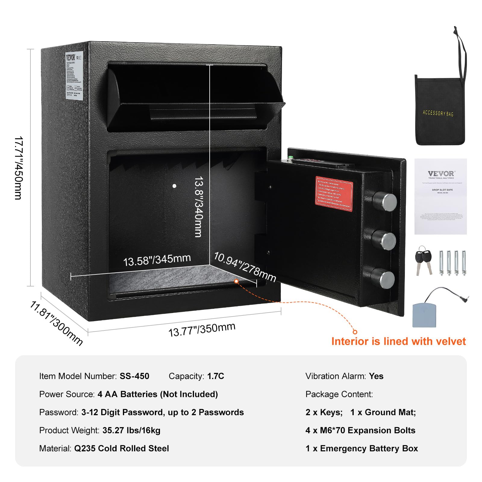 Foto 7 | Ranura De Bloqueo Electrónico Con Código Vevor 1.7 Cub Depository Safe - Venta Internacional.