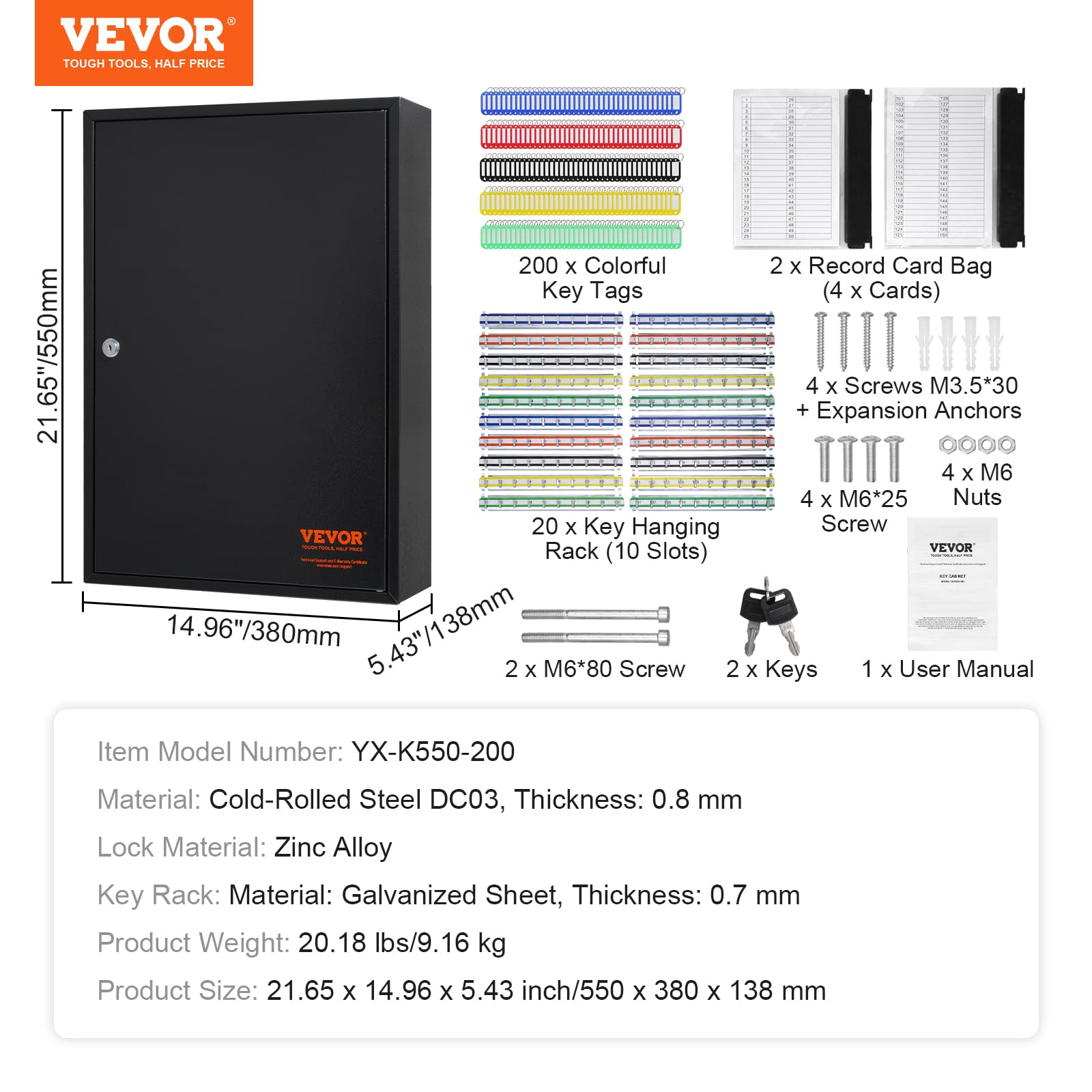 Foto 7 | Armario Para Llaves Vevor 200, Ajustables, Con 200 Etiquetas, Color Negro - Venta Internacional.
