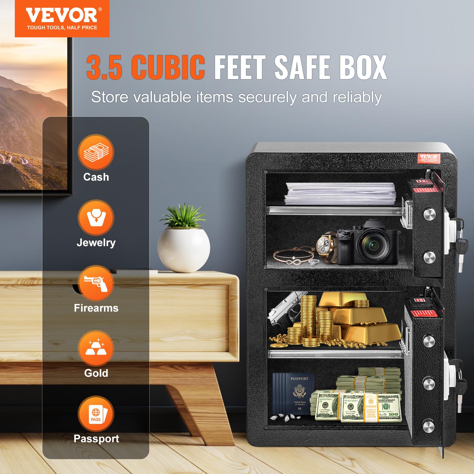 Foto 3 pulgar | Caja Fuerte Vevor Double Doors 98l Con Llave Y Contraseña - Venta Internacional.