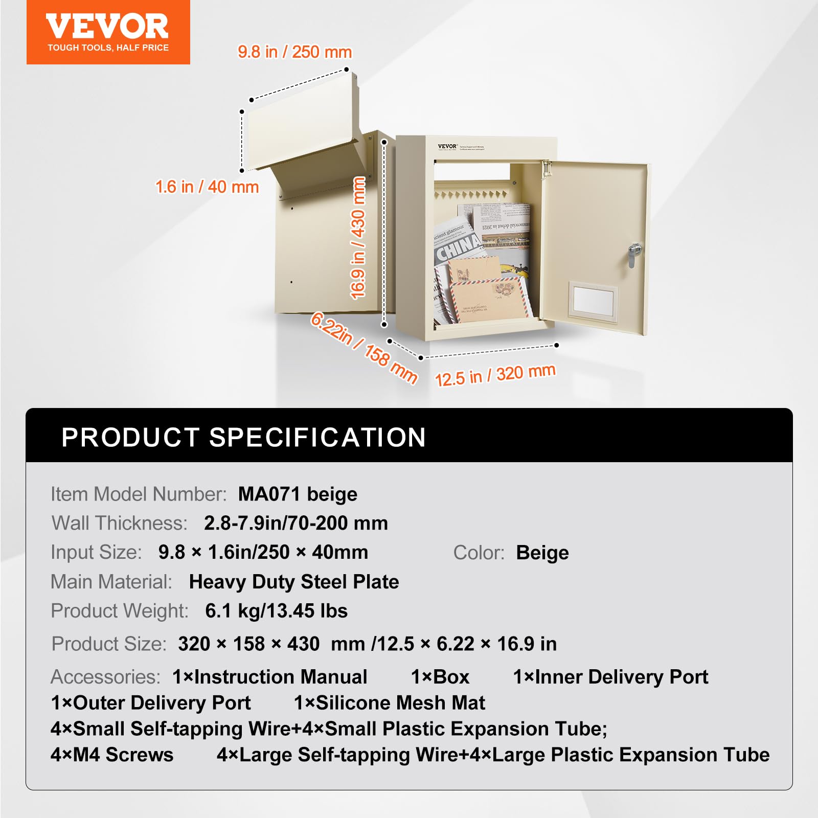 Foto 7 | Buzón De Pared Vevor De Acero Pesado Con Cierre De Combinación - Venta Internacional.