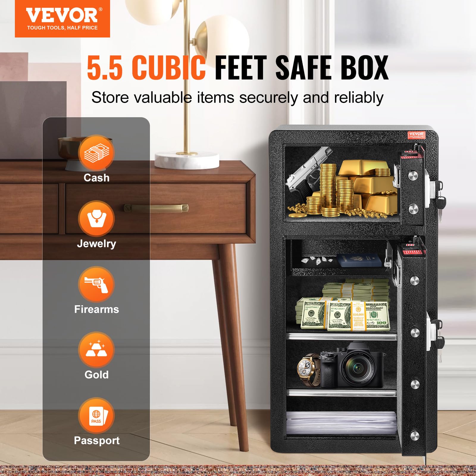 Foto 2 | Caja Fuerte Vevor Double Door 162.8 L Con Cerradura Con Llave Y Contraseña Bl - Venta Internacional.