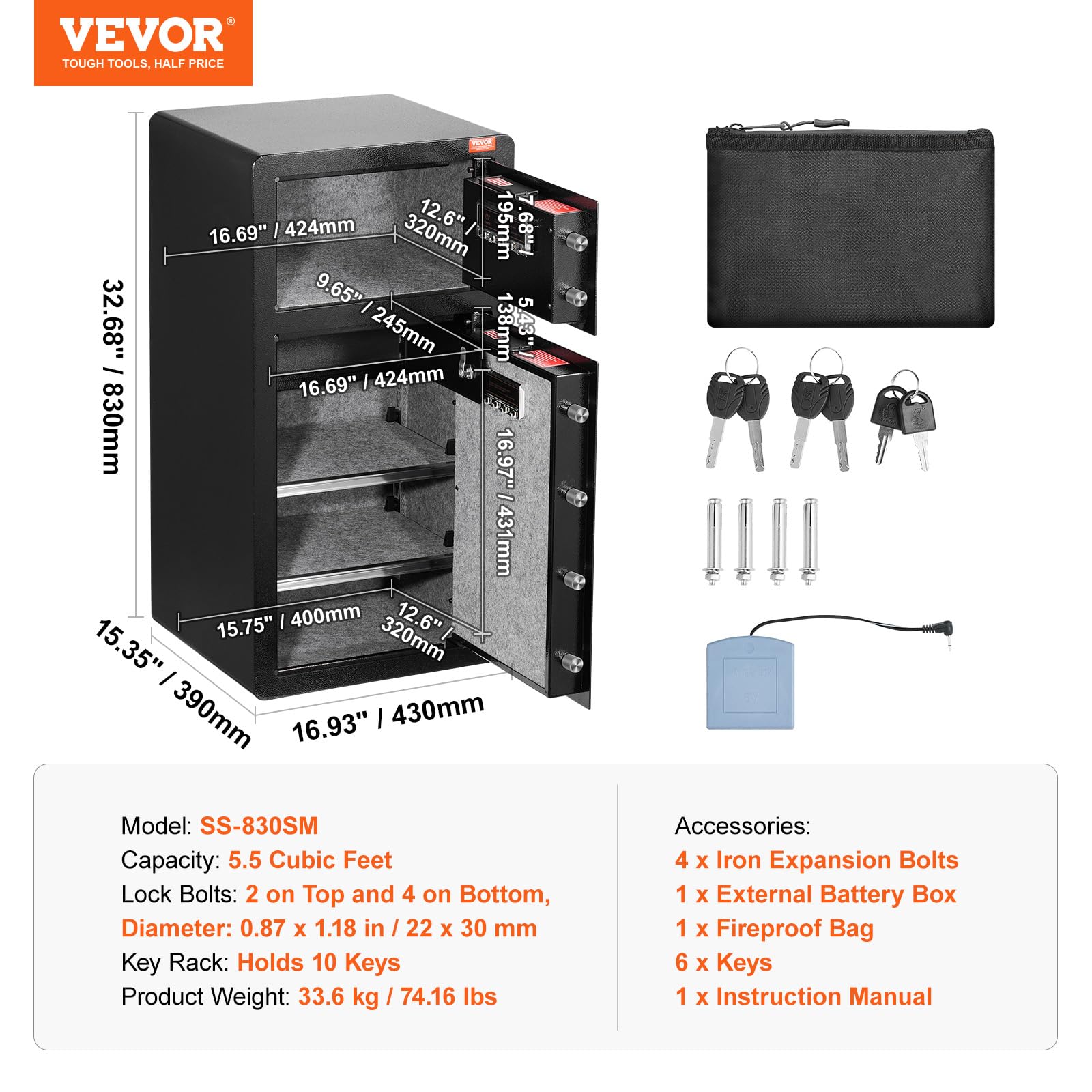 Foto 8 pulgar | Caja Fuerte Vevor Double Door 162.8 L Con Cerradura Con Llave Y Contraseña Bl - Venta Internacional.