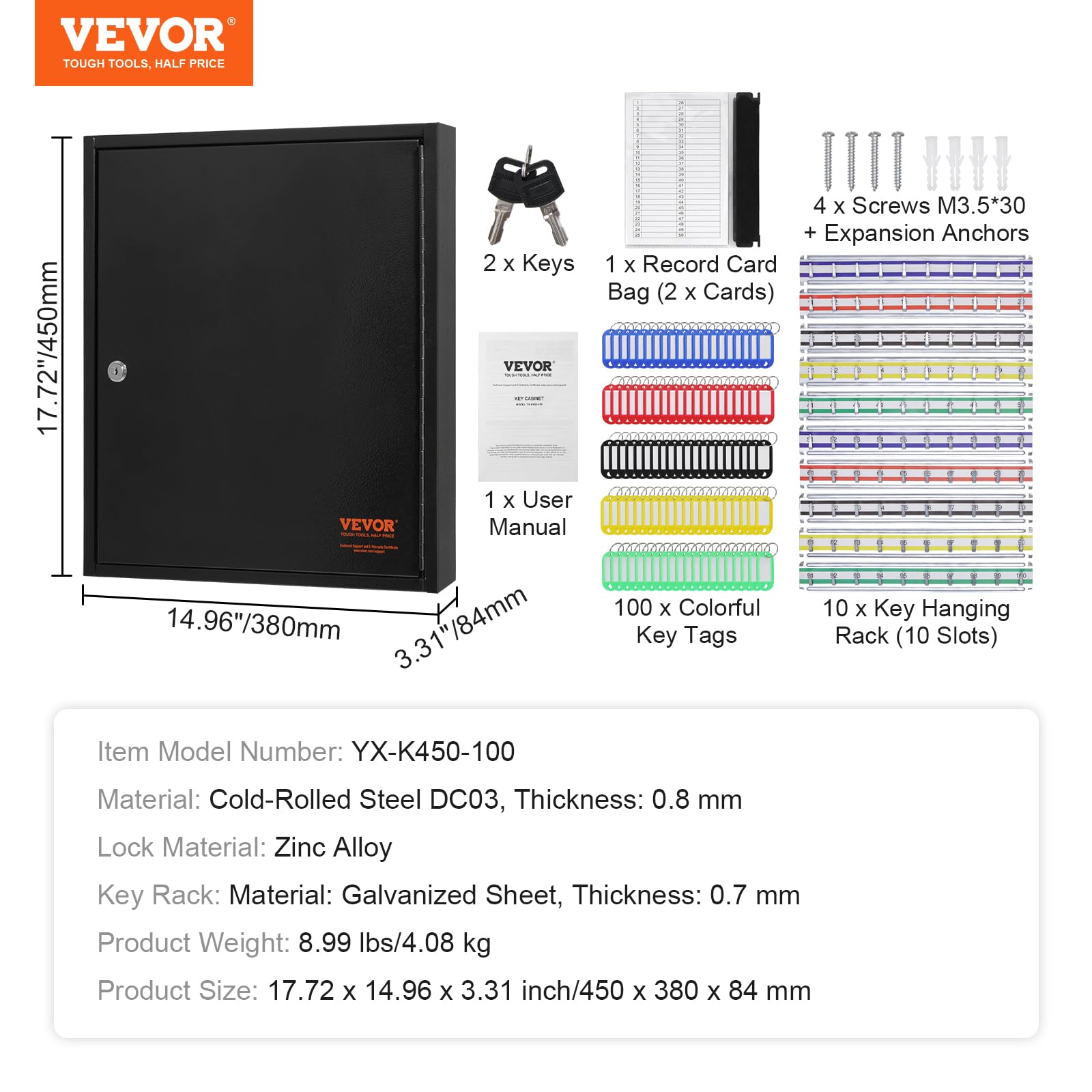 Foto 7 | Armario Para Llaves Vevor, 100 Estantes Ajustables Con 100 Etiquetas, Color Negro - Venta Internacional.