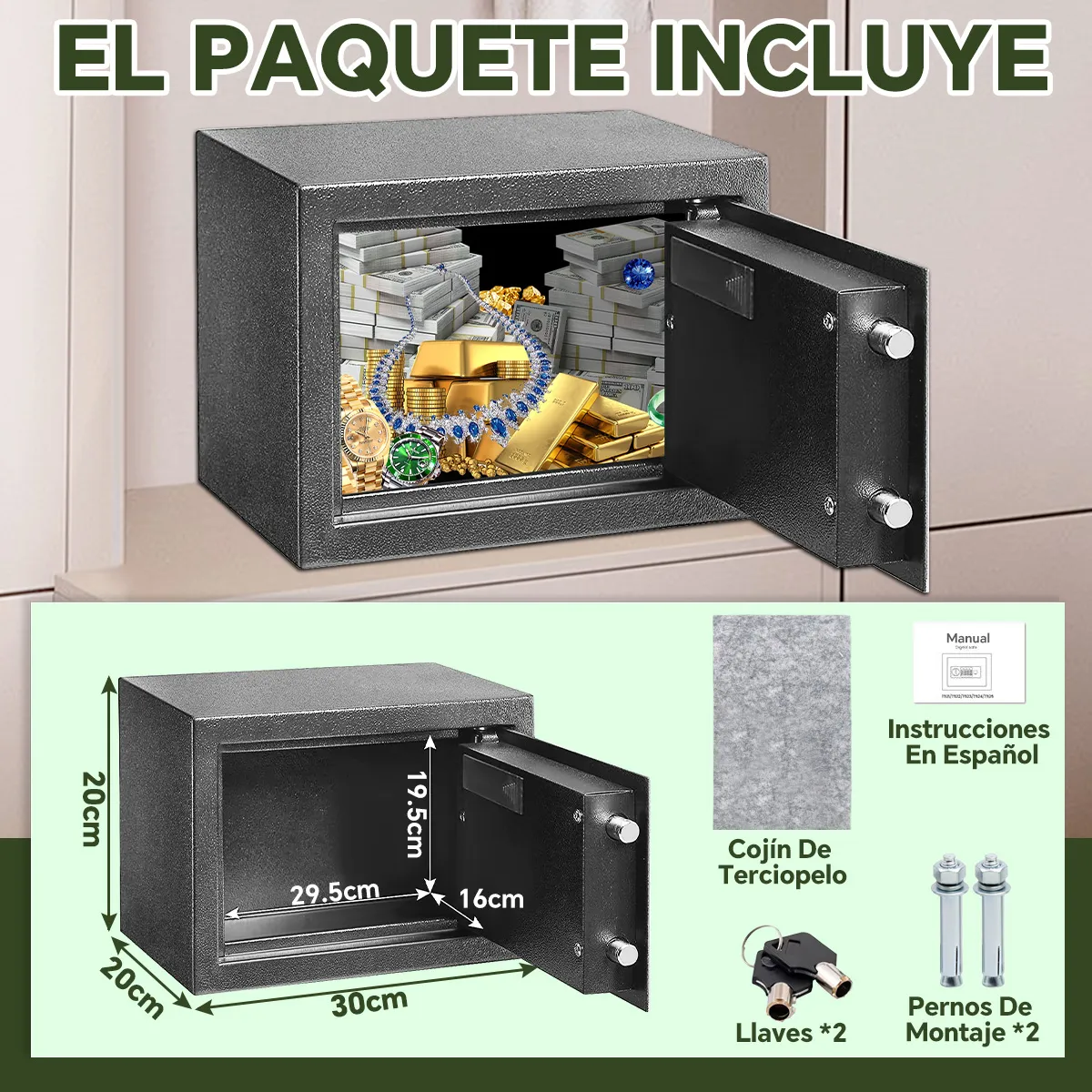 Foto 5 | Caja Fuerte Combinación Digital Alta Seguridad Y Llaves Lab.g Gris