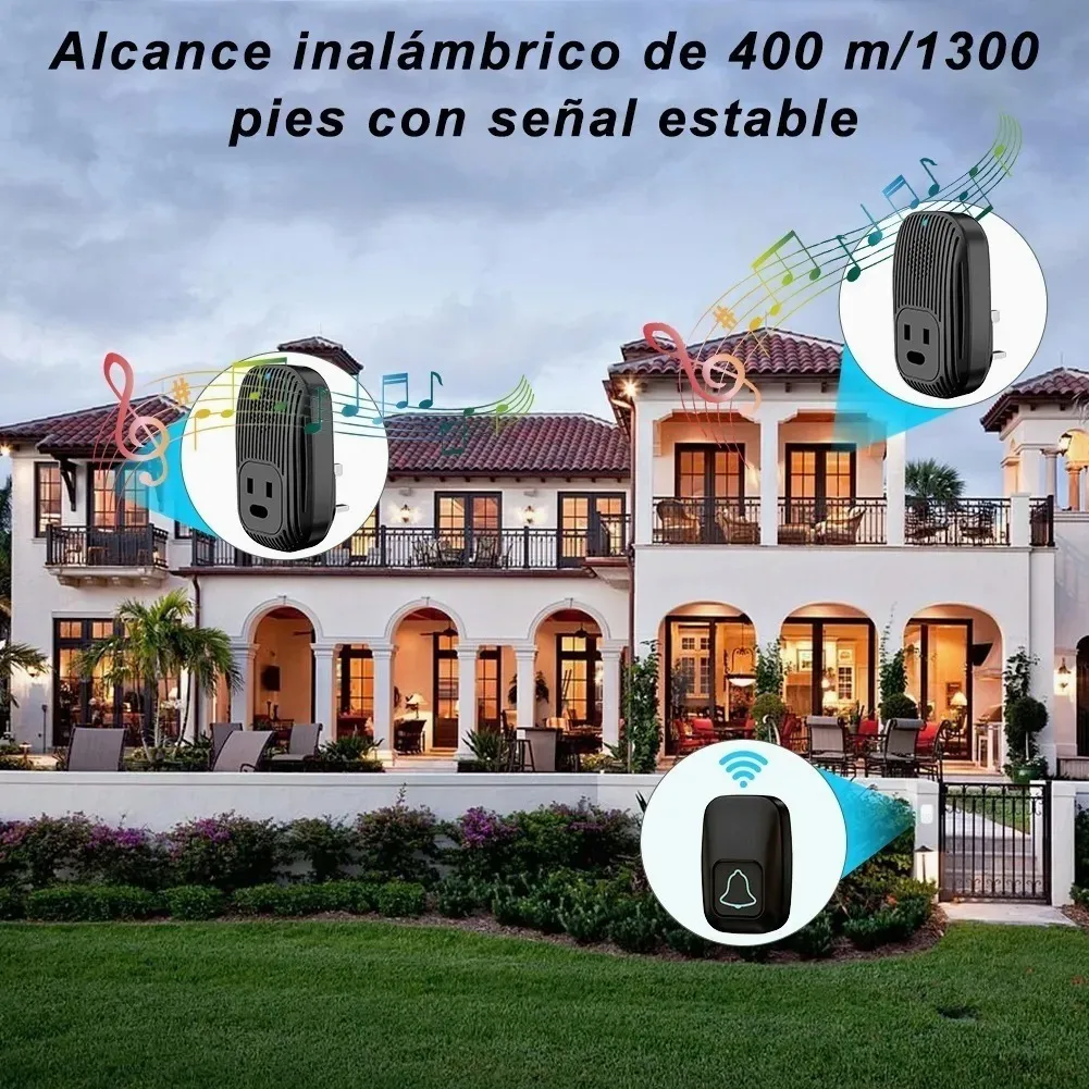 Foto 4 pulgar | Timbre Inalámbrico Malubero 2 Receptores con Enchufe y 2 Puertos USB color Negro