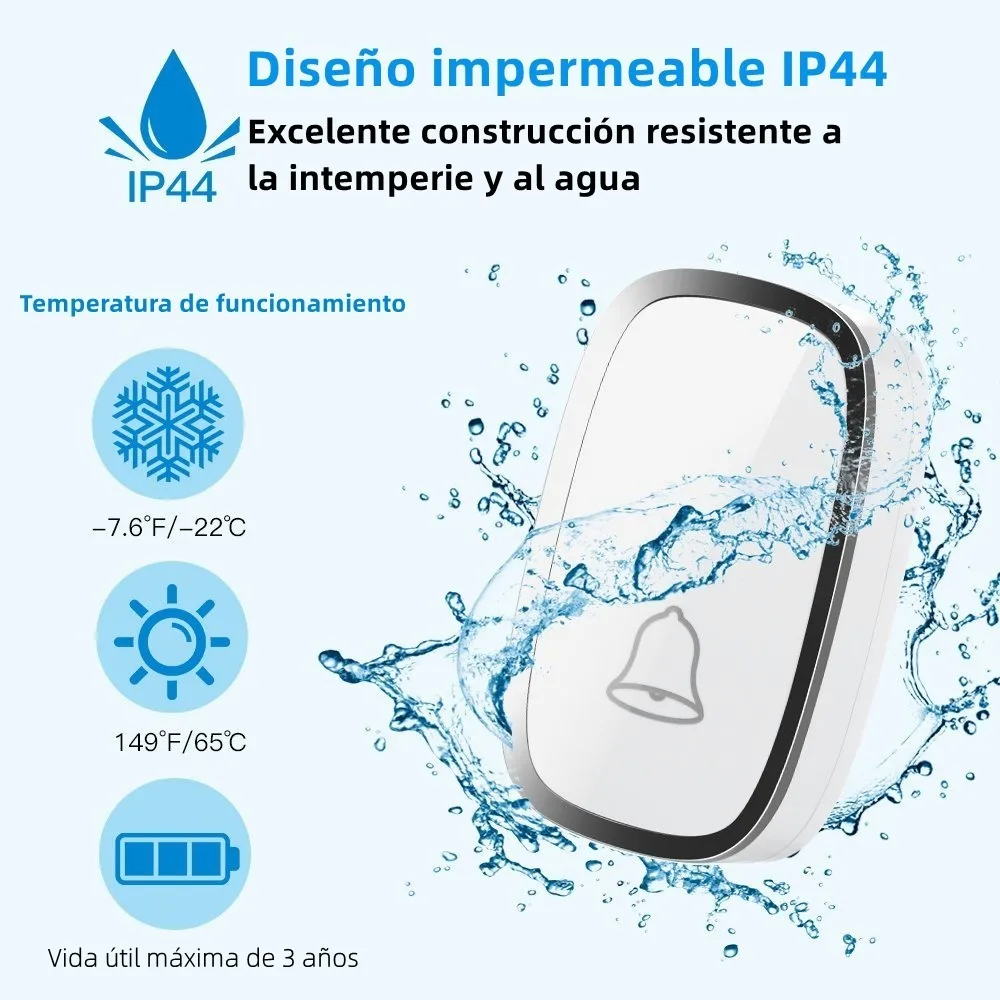 Foto 3 | Timbre Inalámbrico Malubero Impermeable con Luz Led 1 Transmisor 2 Receptor color Blanco