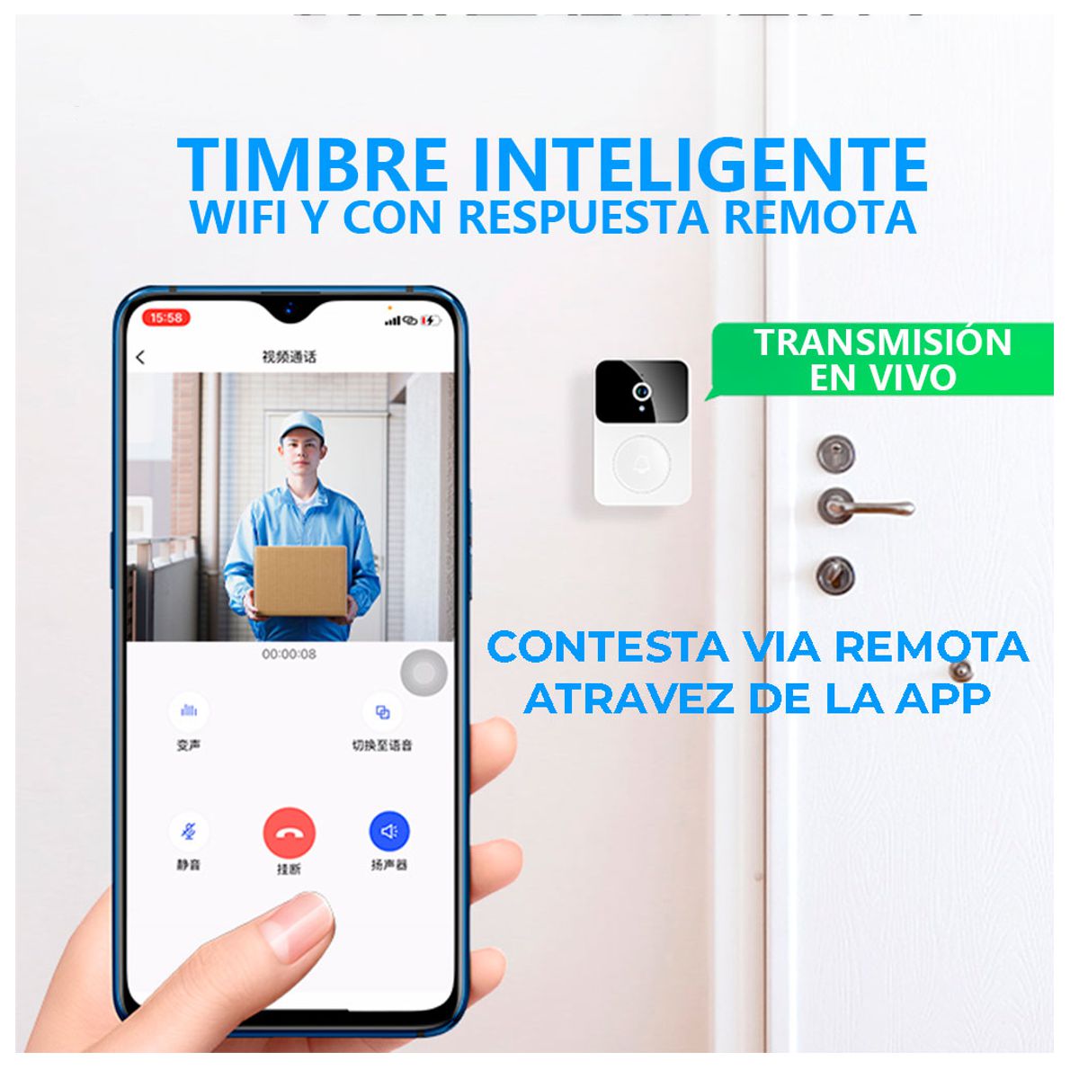 Foto 3 | Timbre De Puerta Ele-gate Inalámbrico Con Cámara Wifi Hogx9 color Blanco