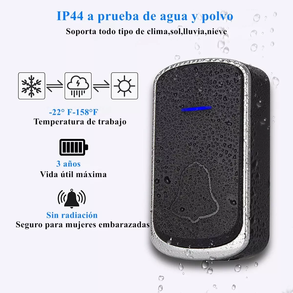 Foto 3 | Timbre Inalámbrico Impermeable Transmisor Receptor Eo Safe Imports Esi-5317 Negro