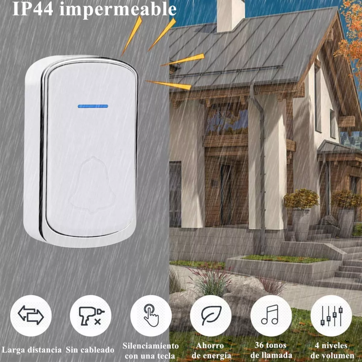Foto 5 pulgar | Timbre Inalámbrico Eo Safe Imports Esi-5319 color Blanco Impermeable con 1 Transmisor y 1 Receptor