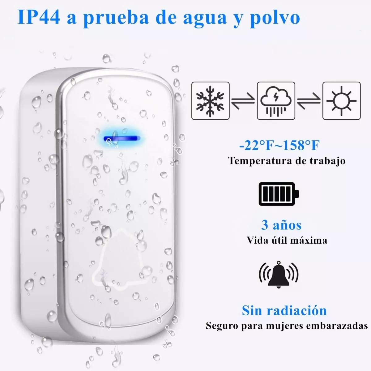 Foto 6 pulgar | Timbre Inalámbrico Eo Safe Imports Esi-5319 color Blanco Impermeable con 1 Transmisor y 1 Receptor