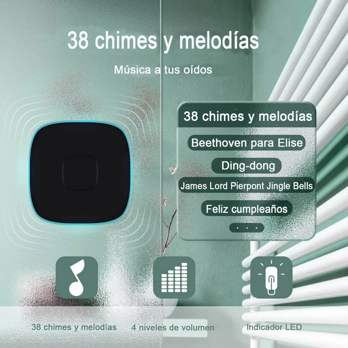 Foto 4 pulgar | Timbre Inalámbrico Eo Safe Imports Esi-5318 color Negro Impermeable con 1 Transmisor 2 Receptores