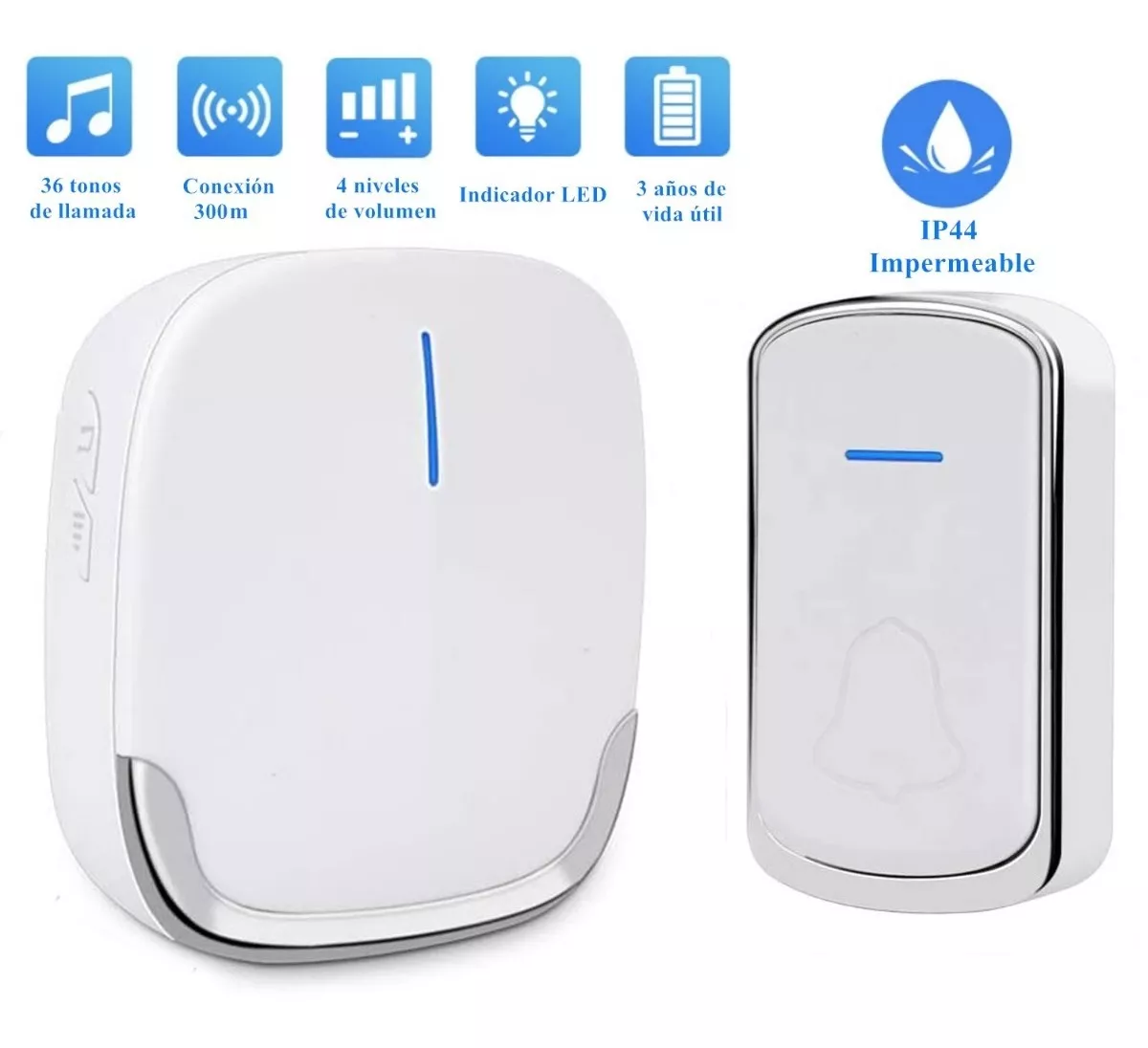 Foto 4 pulgar | Timbre Inalámbrico BELUG Impermeable con Transmisor y Receptor Blanco