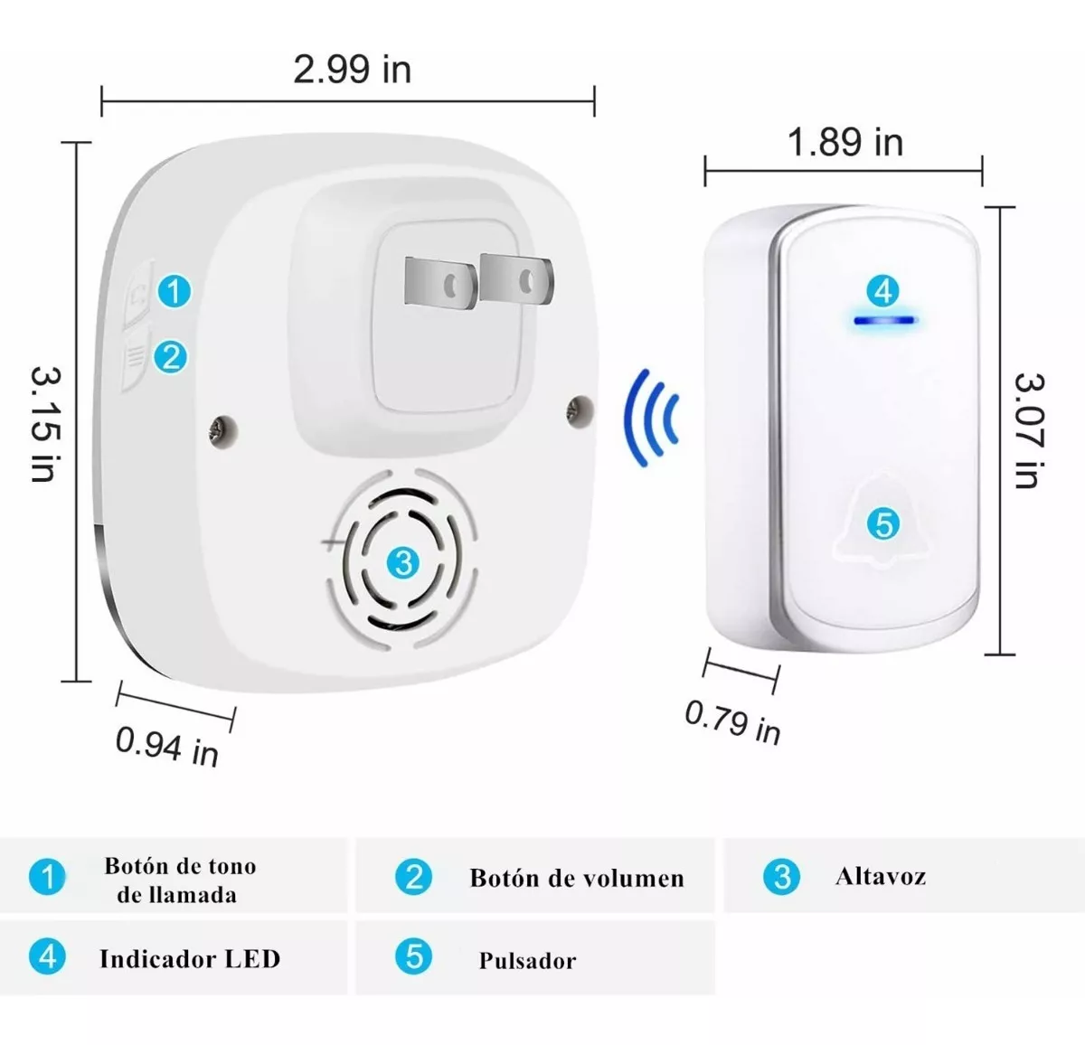 Foto 6 pulgar | Timbre Inalámbrico BELUG Impermeable con Transmisor y Receptor Blanco