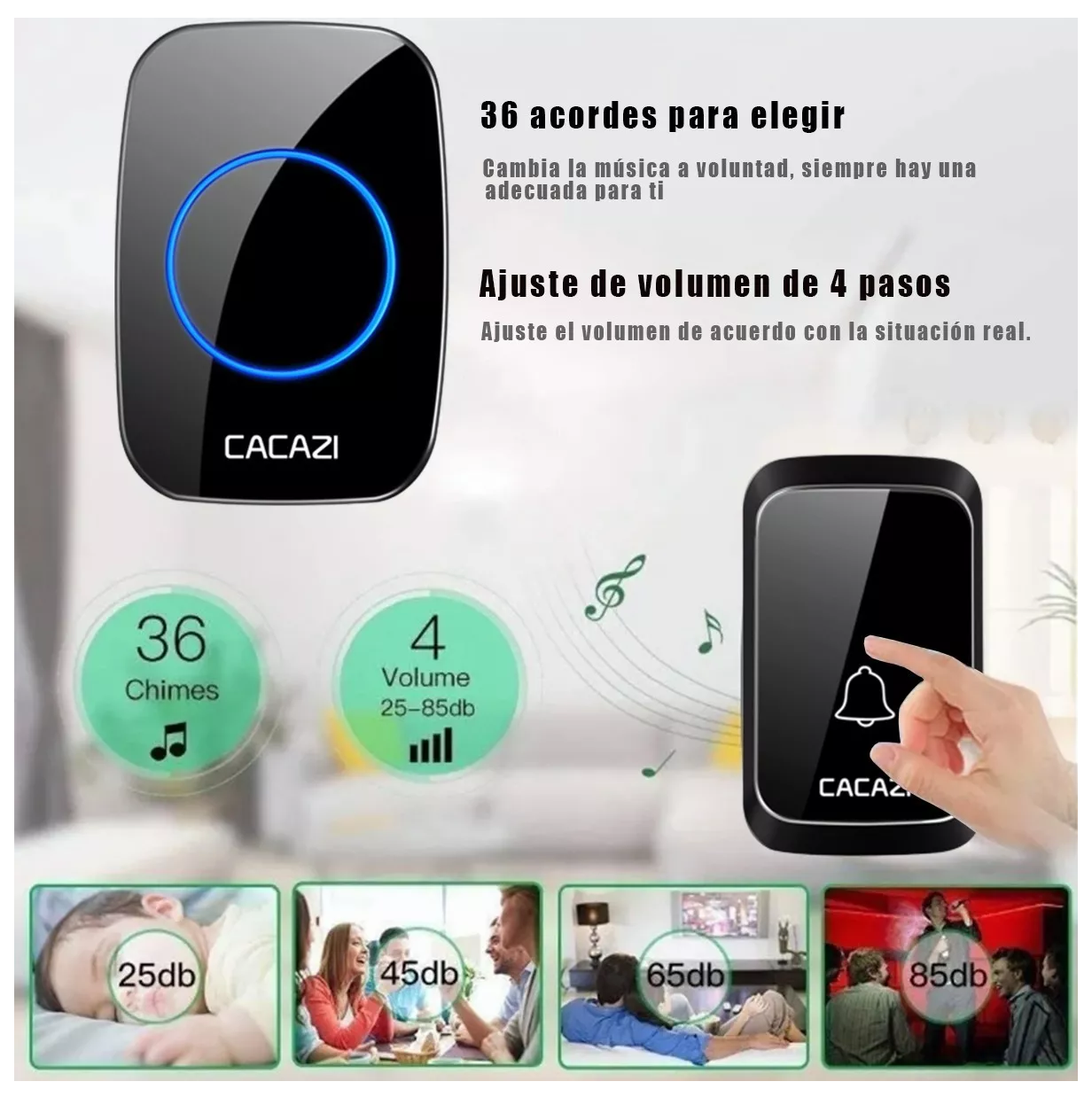 Foto 6 pulgar | Timbre Inalámbrico BELUG color Negro para Puerta con 1 Receptores Impermeables