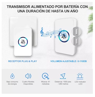 Foto 6 | Timbre Inalámbrico Impermeable Belug Blanco con 1 Transmisor y 2 Receptores