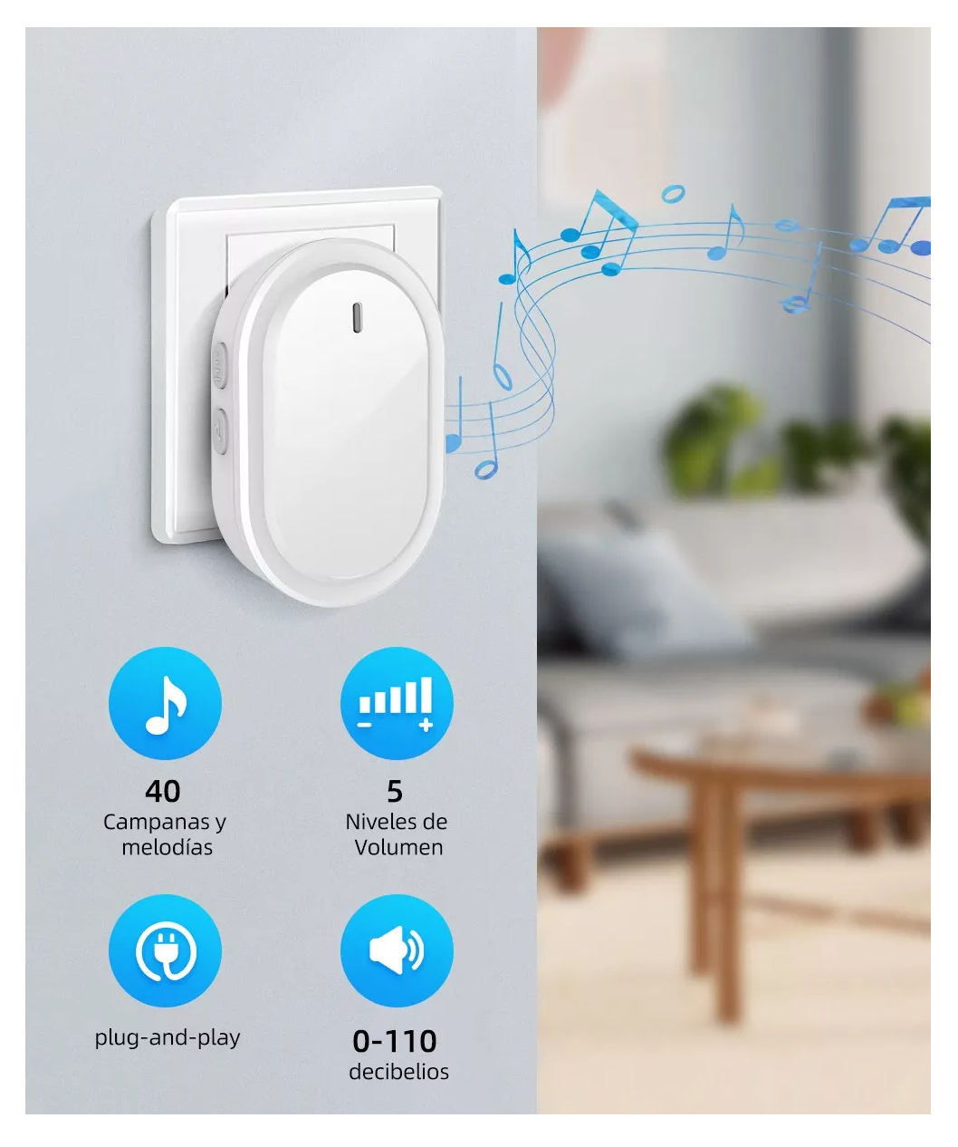 Foto 2 | Timbre Inalámbrico Impermeable Belug Blanco con 1 Transmisor y 2 Receptores