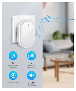Foto 2 | Timbre Inalámbrico Impermeable Belug Blanco con 1 Transmisor y 2 Receptores