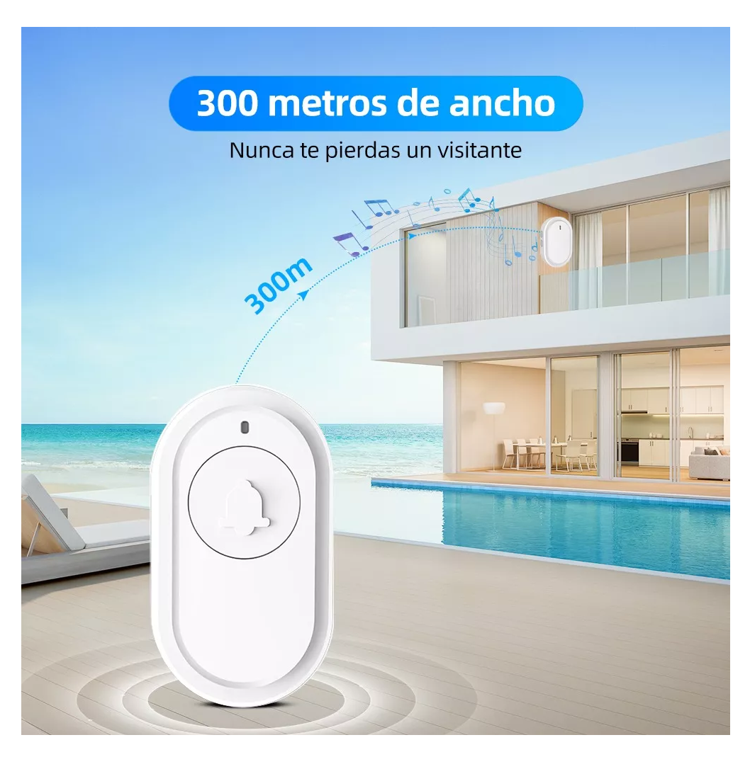 Foto 4 pulgar | Timbre Inalámbrico Impermeable Belug Blanco con 1 Transmisor y 2 Receptores