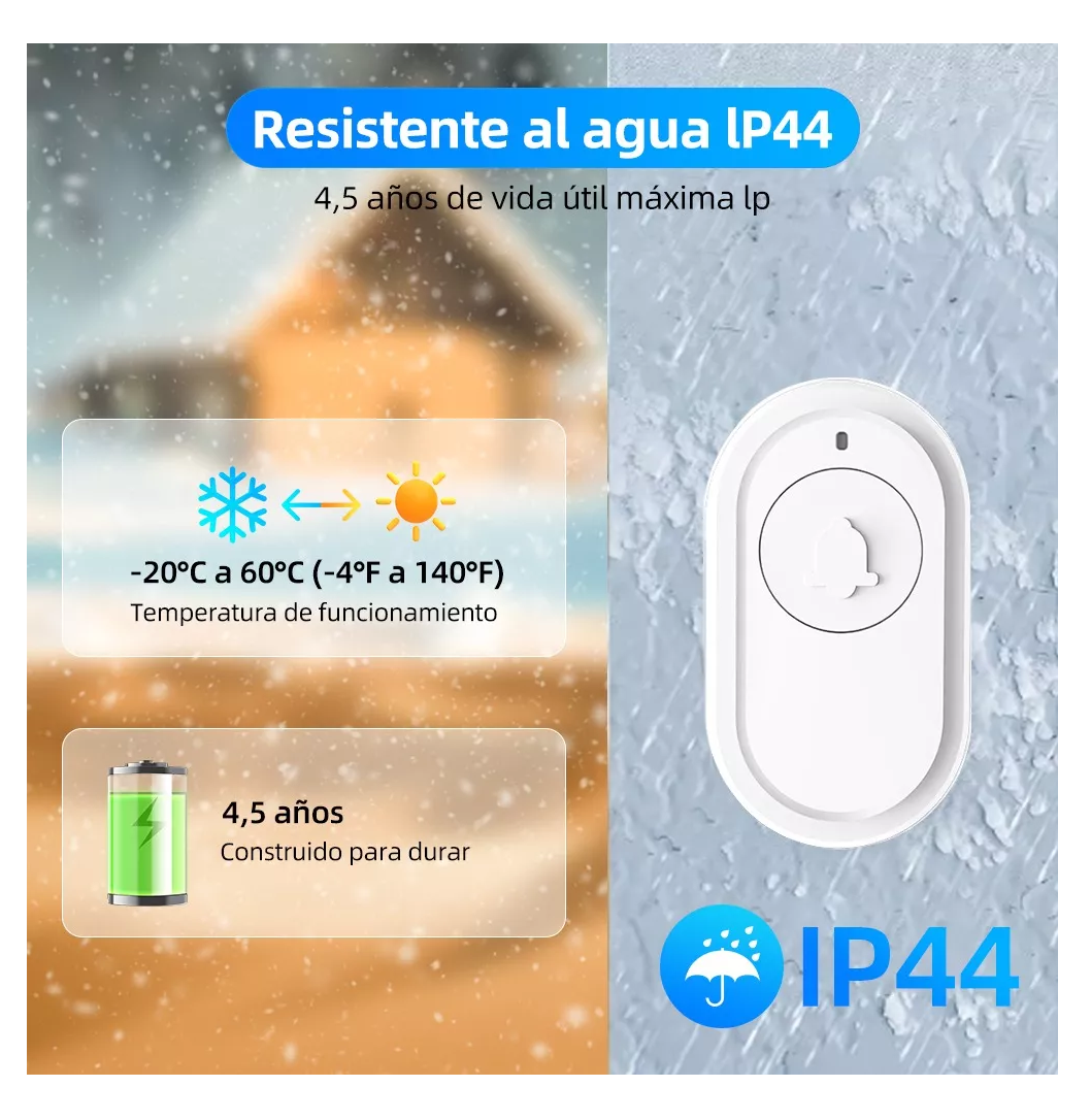 Foto 5 pulgar | Timbre Inalámbrico Impermeable Belug Blanco con 1 Transmisor y 2 Receptores