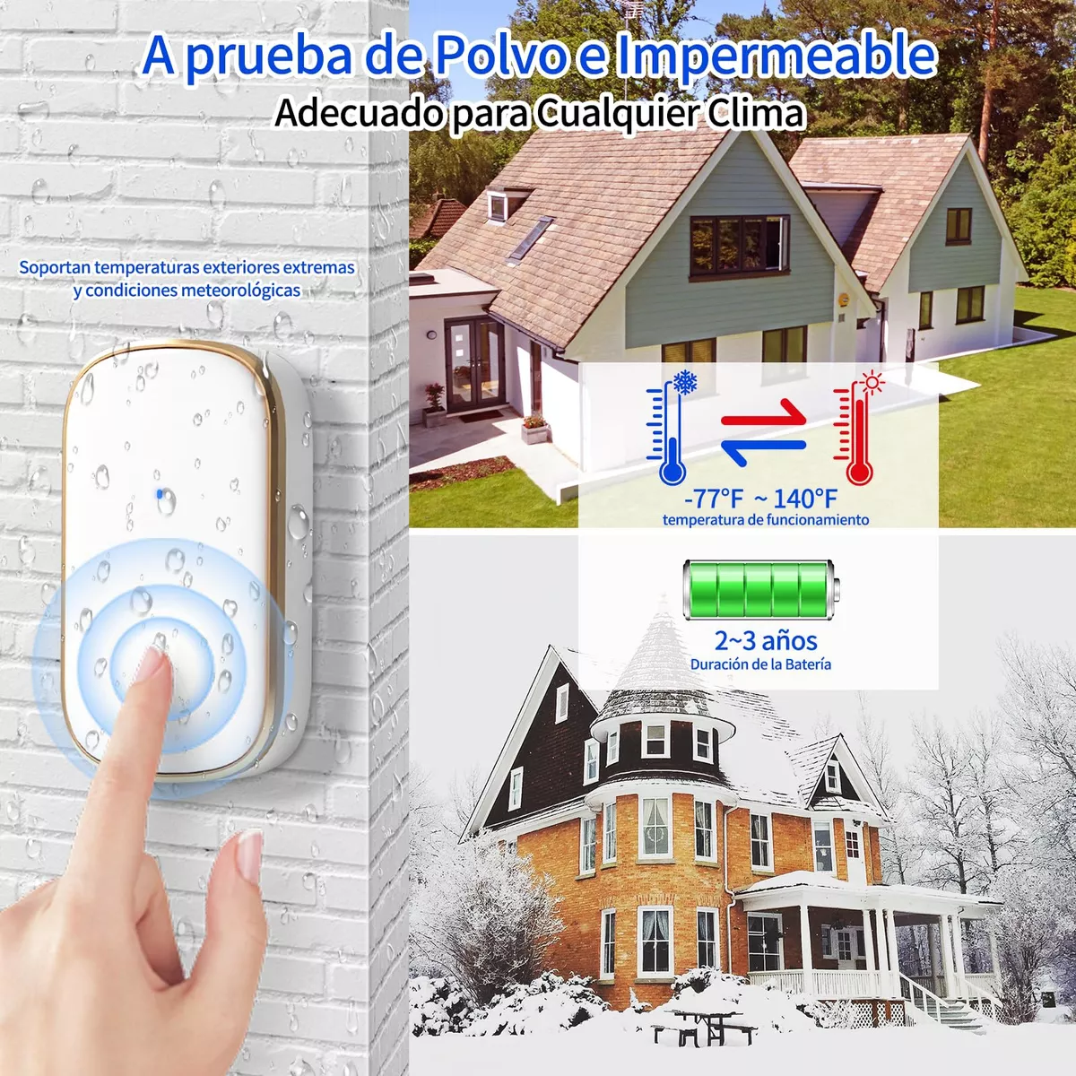 Foto 4 pulgar | Timbre Inalámbrico Impermeable , 1 Transmisor Y 2 Receptor Eo Safe Imports Esi-14204 Blanco