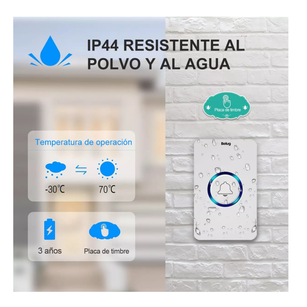 Foto 5 pulgar | Timbre Inalámbrico Impermeable Con 1 Transmisor 2 Receptor Belug Blancos