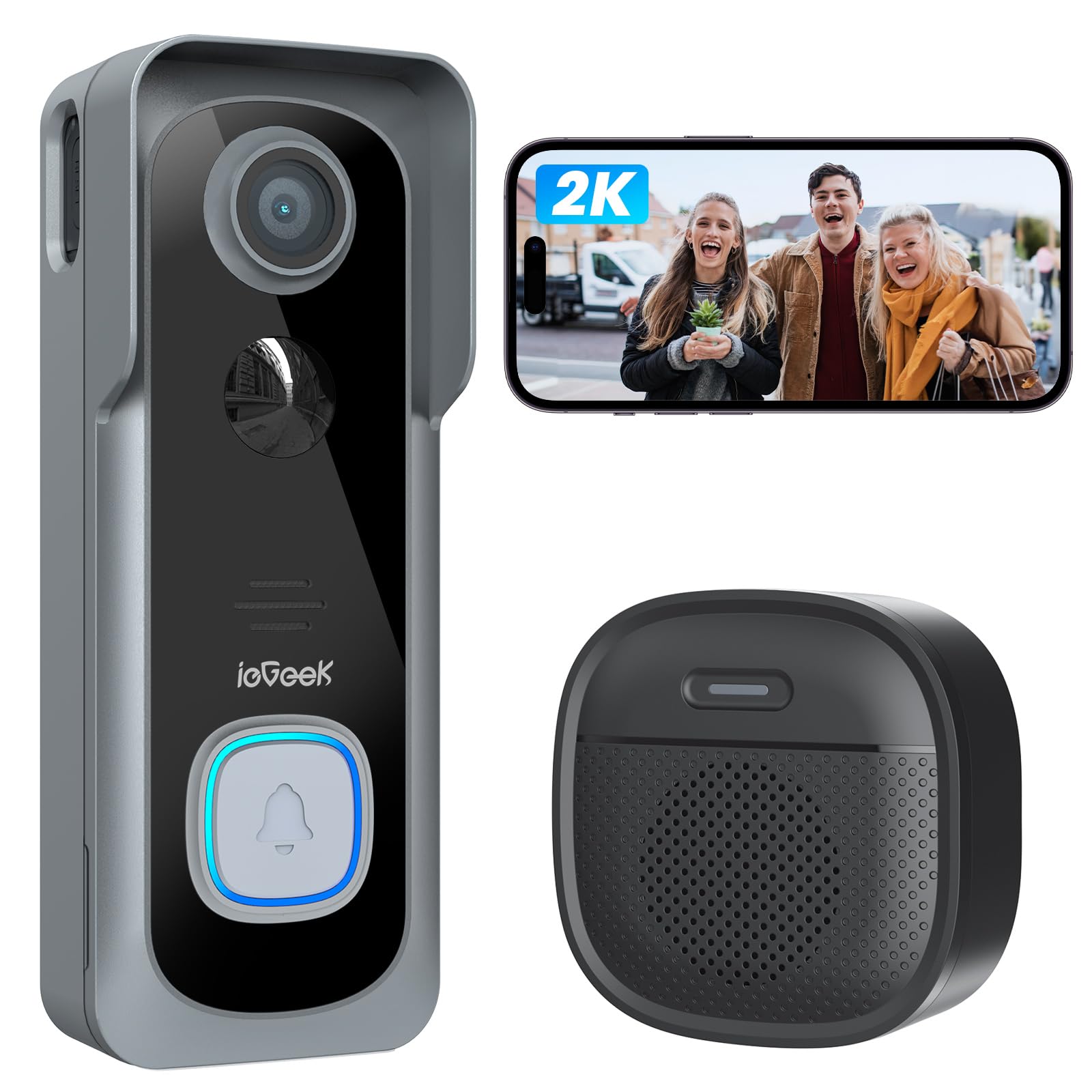 Foto 2 pulgar | Timbre Inalámbrico Con Vídeo Iegeek J9 1080p Con Timbre Y Cambiador De Voz - Venta Internacional.