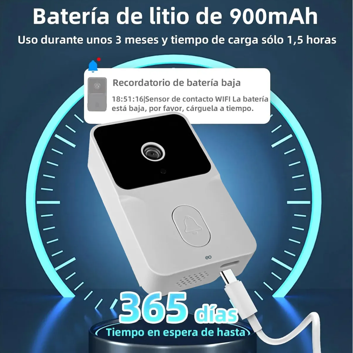 Foto 4 pulgar | Timbre Inteligente Inalámbrico Con Cámara Función De Cambio De Voz Eo Safe Imports Esi-18827 Blanco