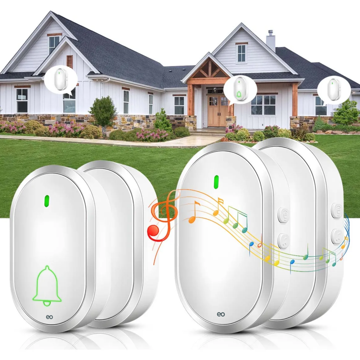 Foto 3 pulgar | Timbre Inalámbrico Impermeable Con Led 2 Transmisores 2 Receptores Eo Safe Imports Esi-18821 Blanco