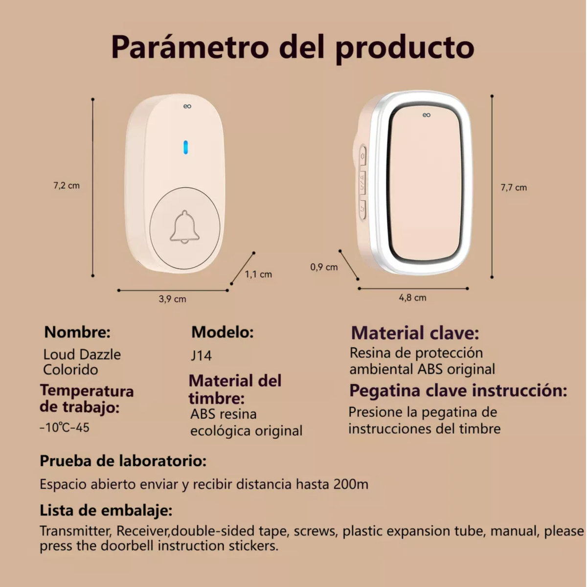 Foto 4 pulgar | Timbre Inalámbrico Impermeable Multicolor Con Luz Led Eo Safe Imports Esi-18824 Blanco