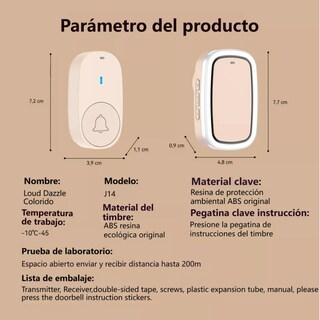 Foto 3 | Timbre Inalámbrico Impermeable Multicolor Con Luz Led Eo Safe Imports Esi-18824 Blanco