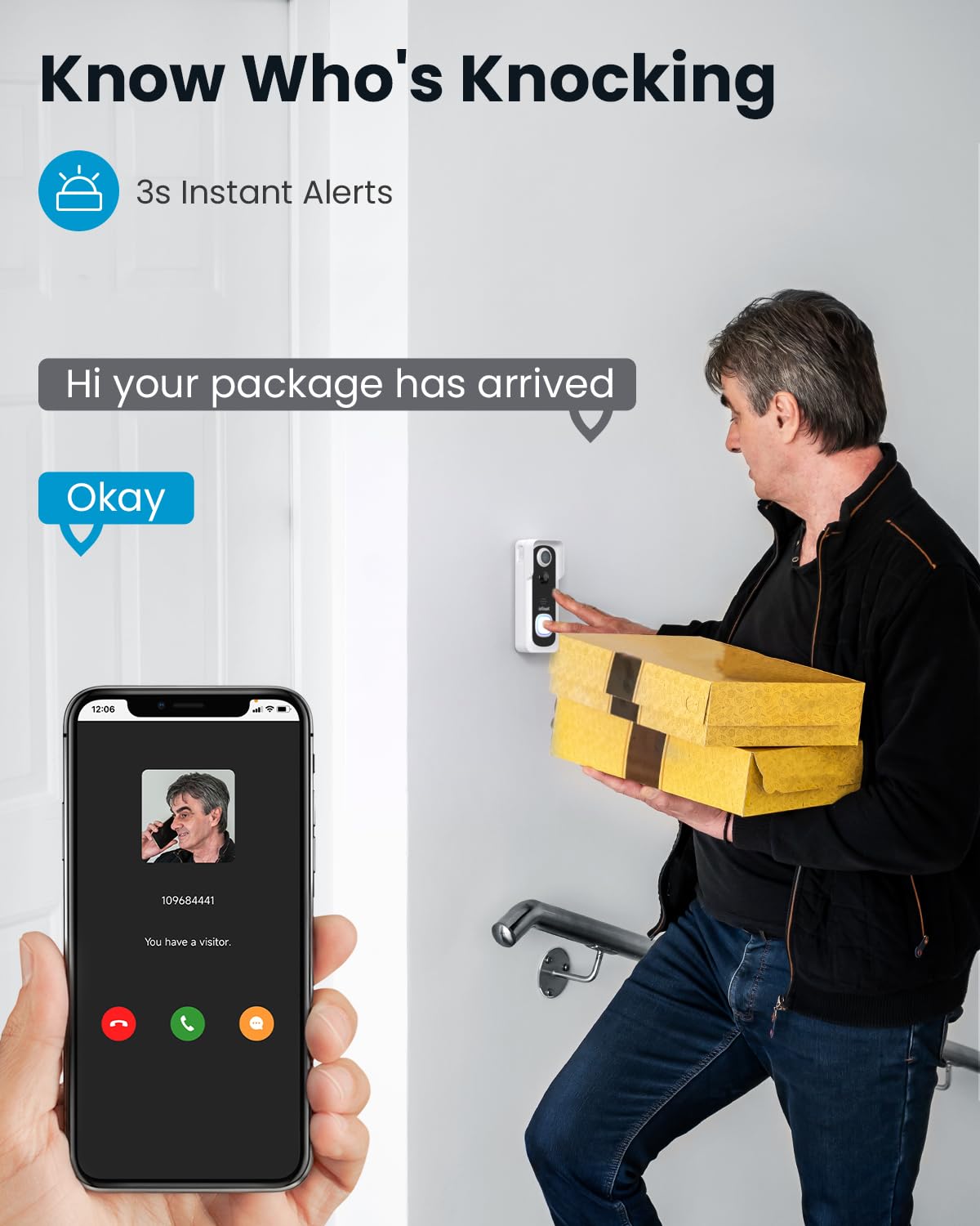 Foto 5 pulgar | Timbre Inalámbrico Con Vídeo Iegeek J9 1080p Fhd Con Timbre Y Alexa - Venta Internacional.